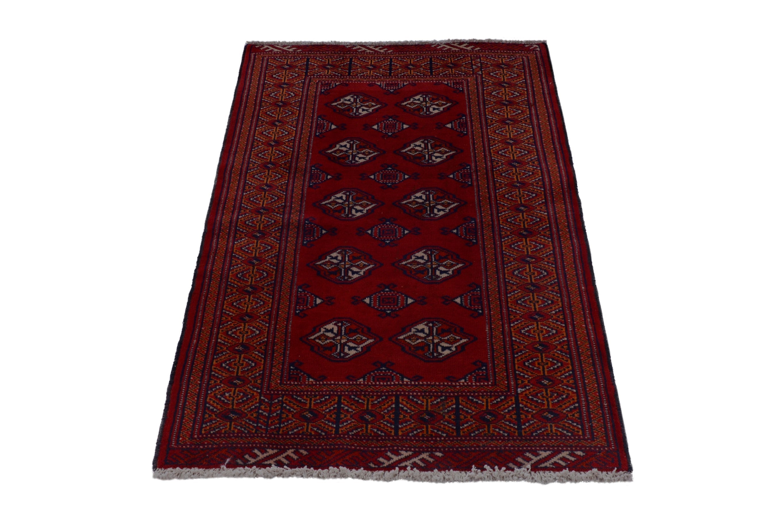 Persian Torkaman accent rug in deep red and burgundy, view 3 of 18