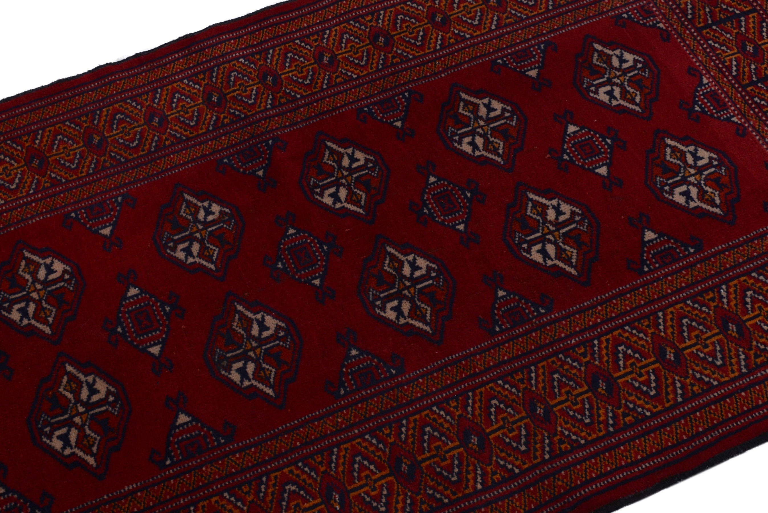 Persian Torkaman accent rug in deep red and burgundy, view 6 of 18