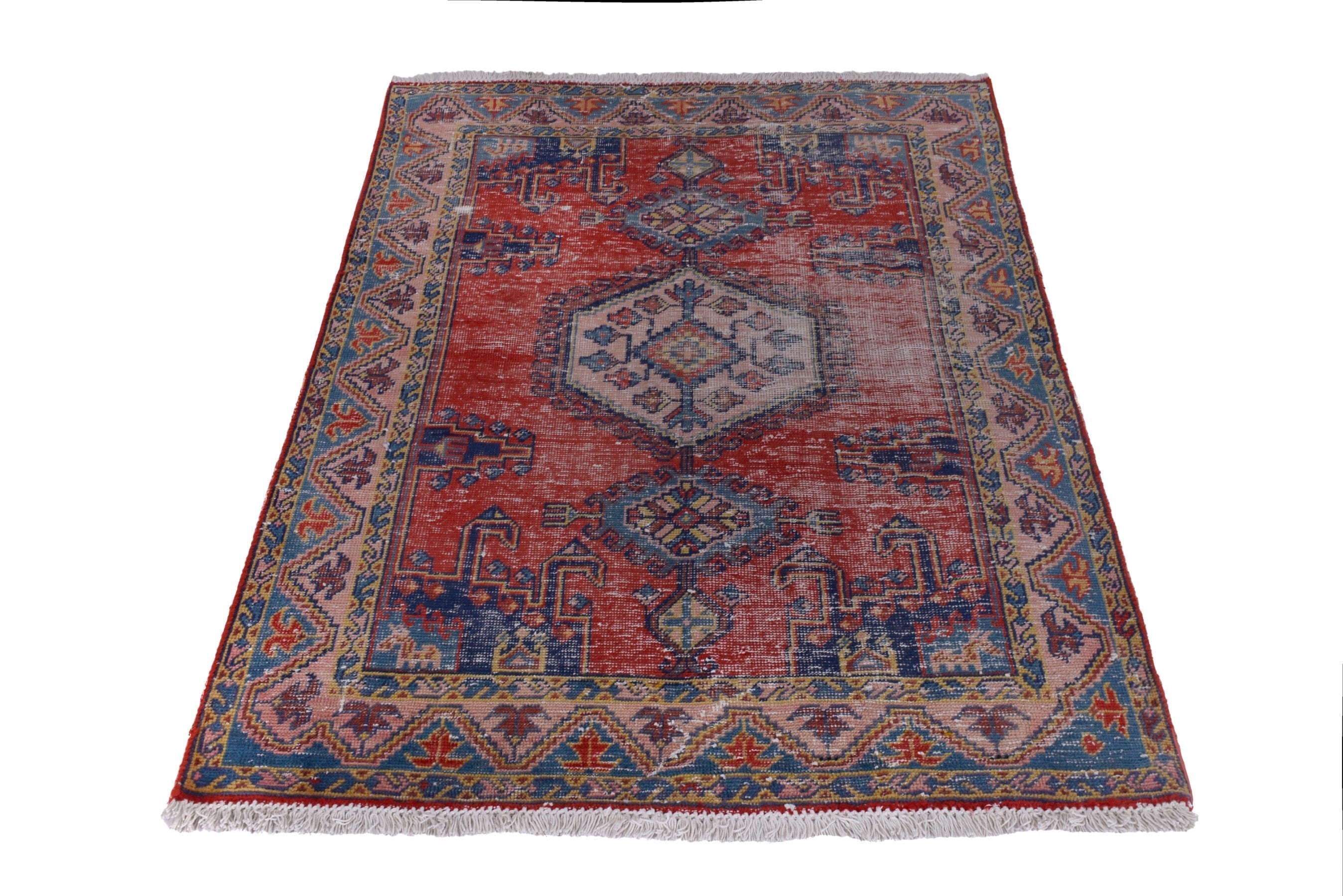 Persian Vist accent rug in faded red and denim, view 2 of 18