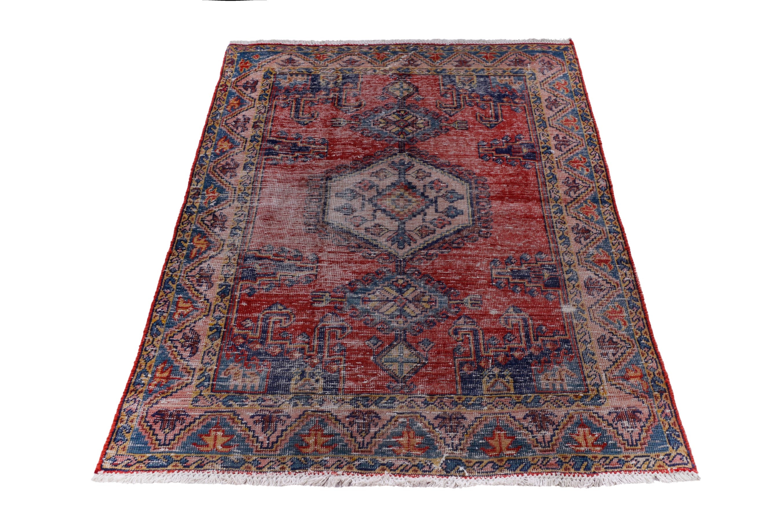 Persian Vist accent rug in faded red and denim, view 3 of 18