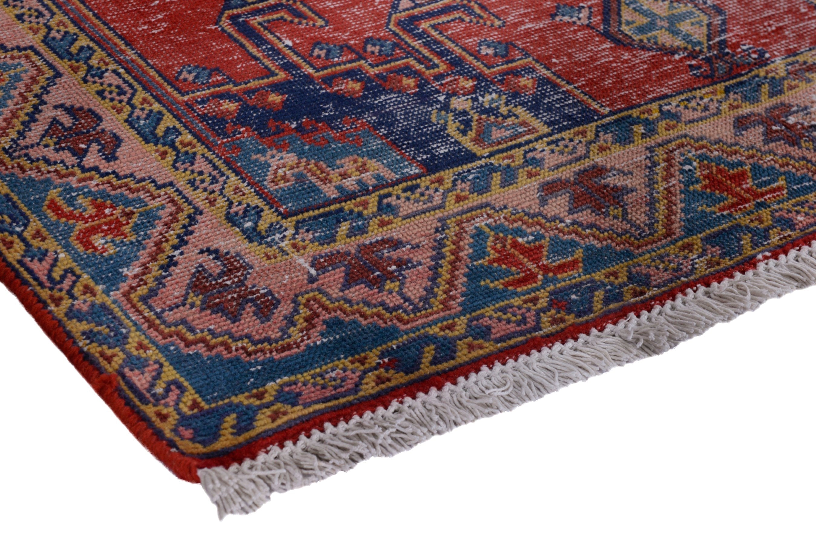 Persian Vist accent rug in faded red and denim, view 4 of 18