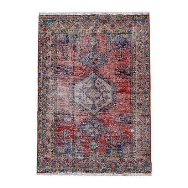 Persian Vist accent rug in faded red and denim, 3'3" x 4'11"