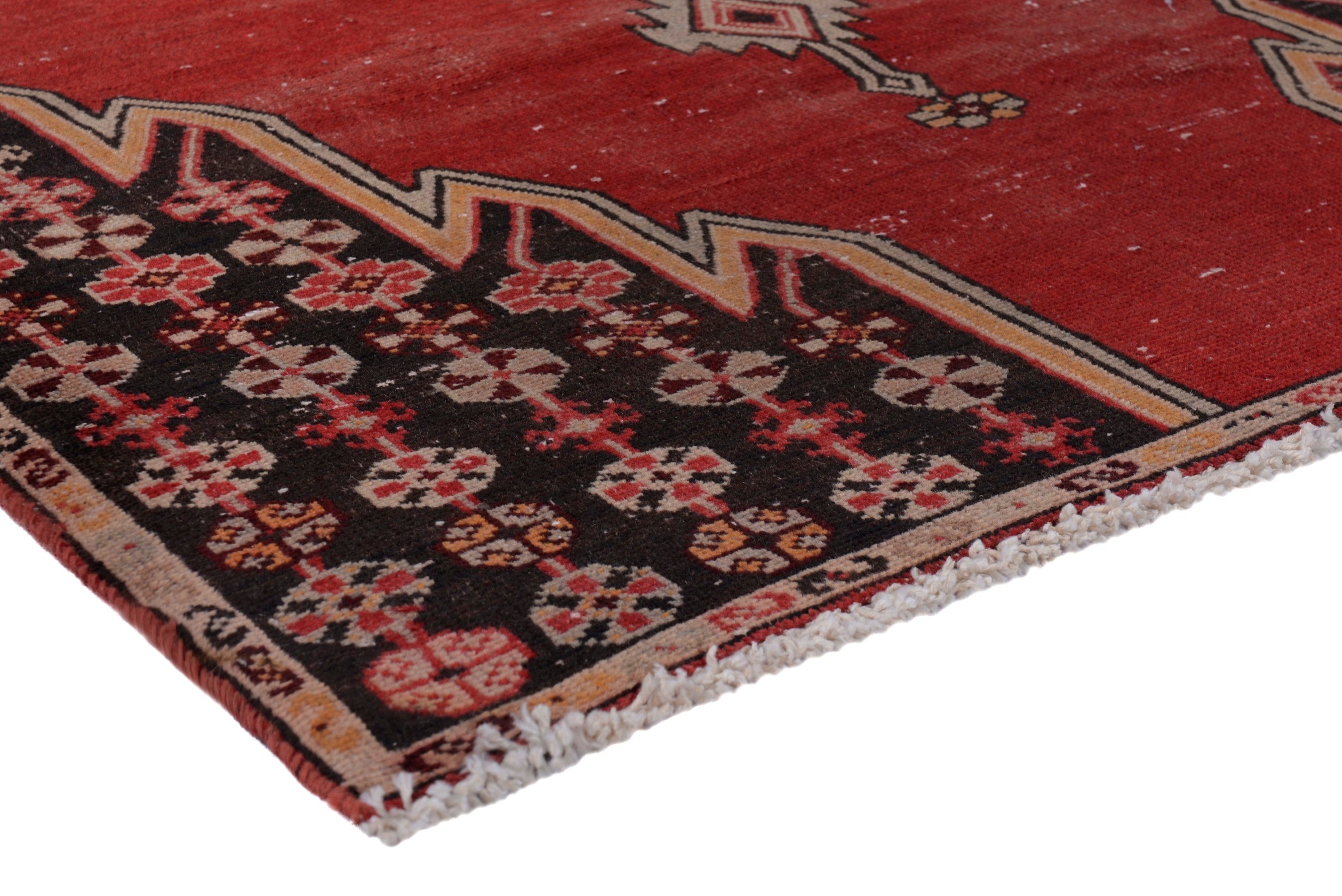 Persian Saveh accent rug in deep red and walnut, view 4 of 17