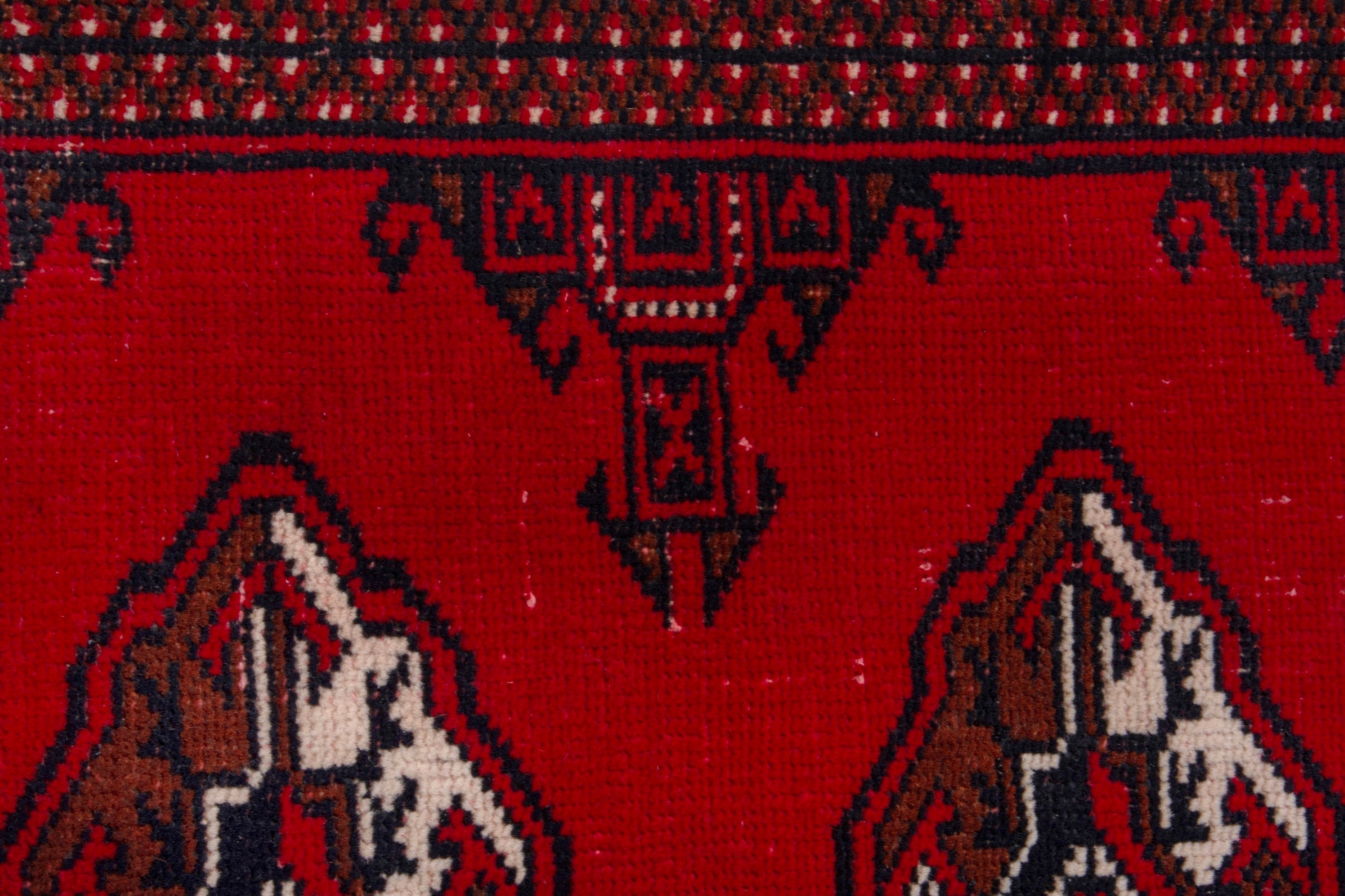 Persian Torkaman accent rug in deep red and burgundy, view 11 of 17