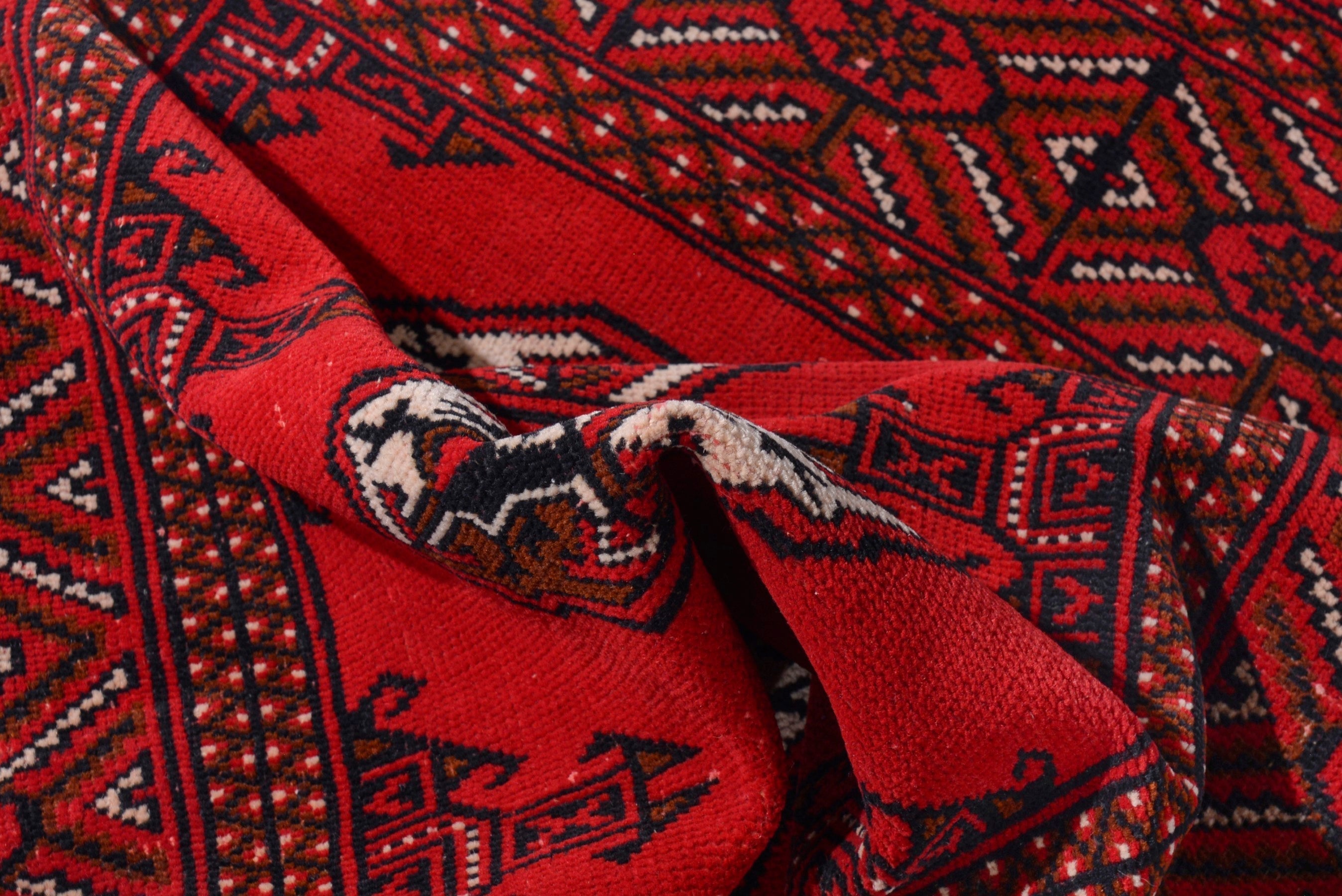 Persian Torkaman accent rug in deep red and burgundy, view 14 of 17