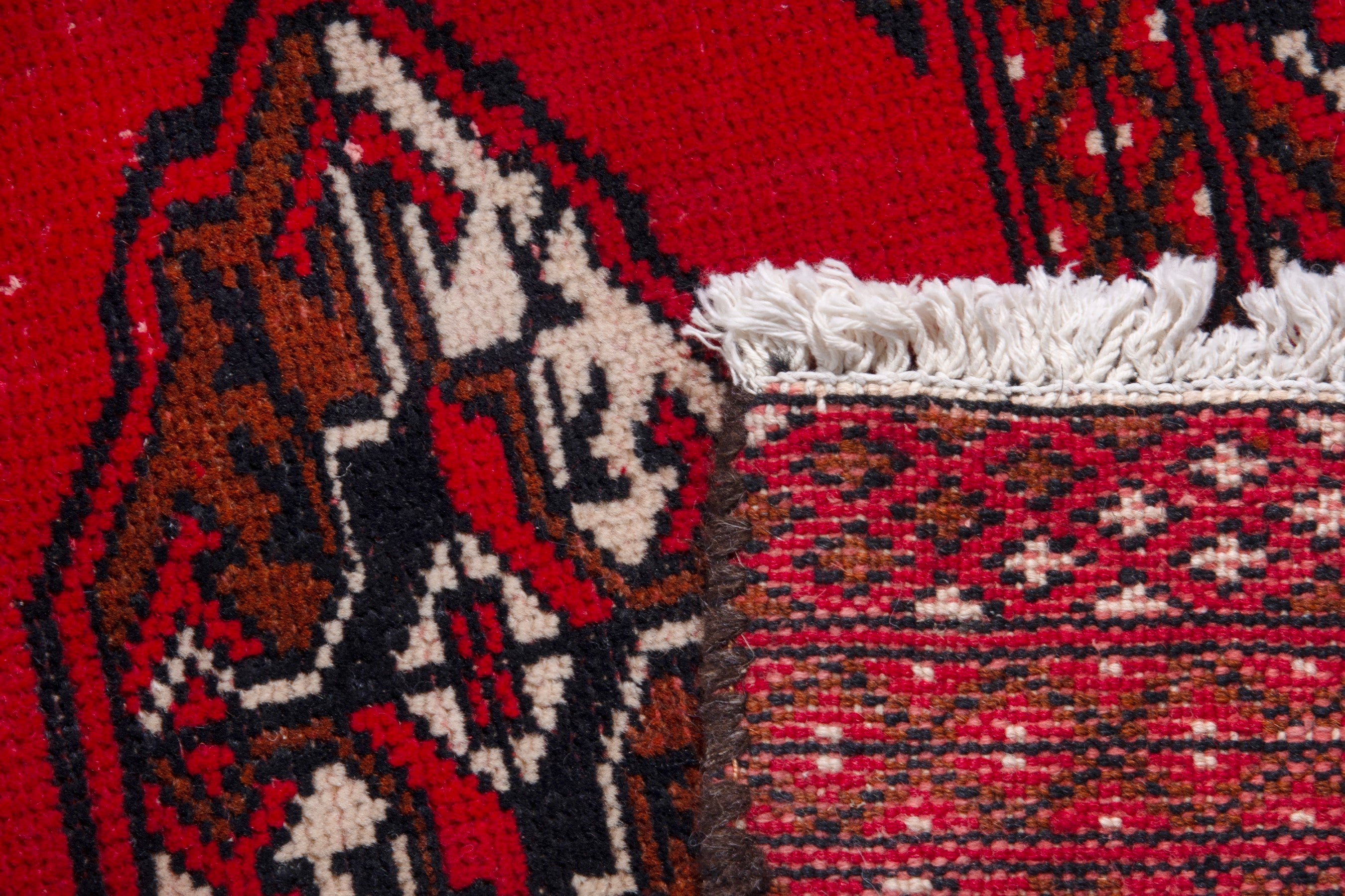 Persian Torkaman accent rug in deep red and burgundy, view 17 of 17