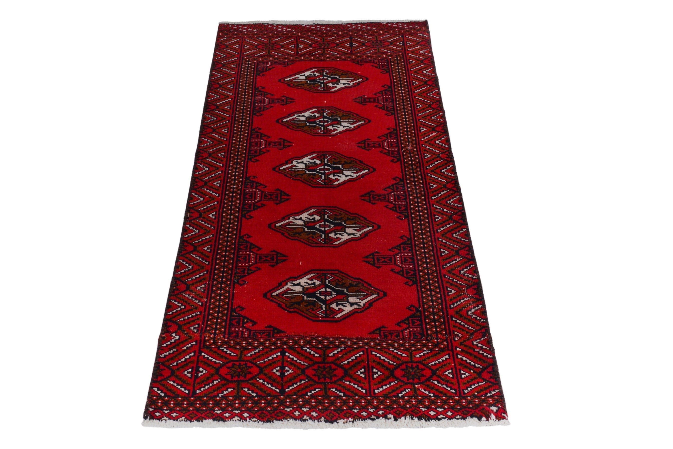 Persian Torkaman accent rug in deep red and burgundy, view 2 of 17