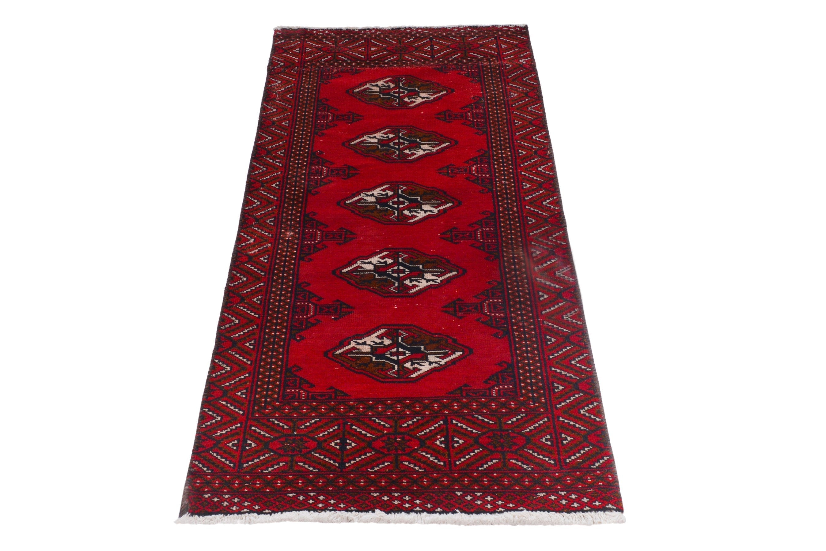 Persian Torkaman accent rug in deep red and burgundy, view 3 of 17