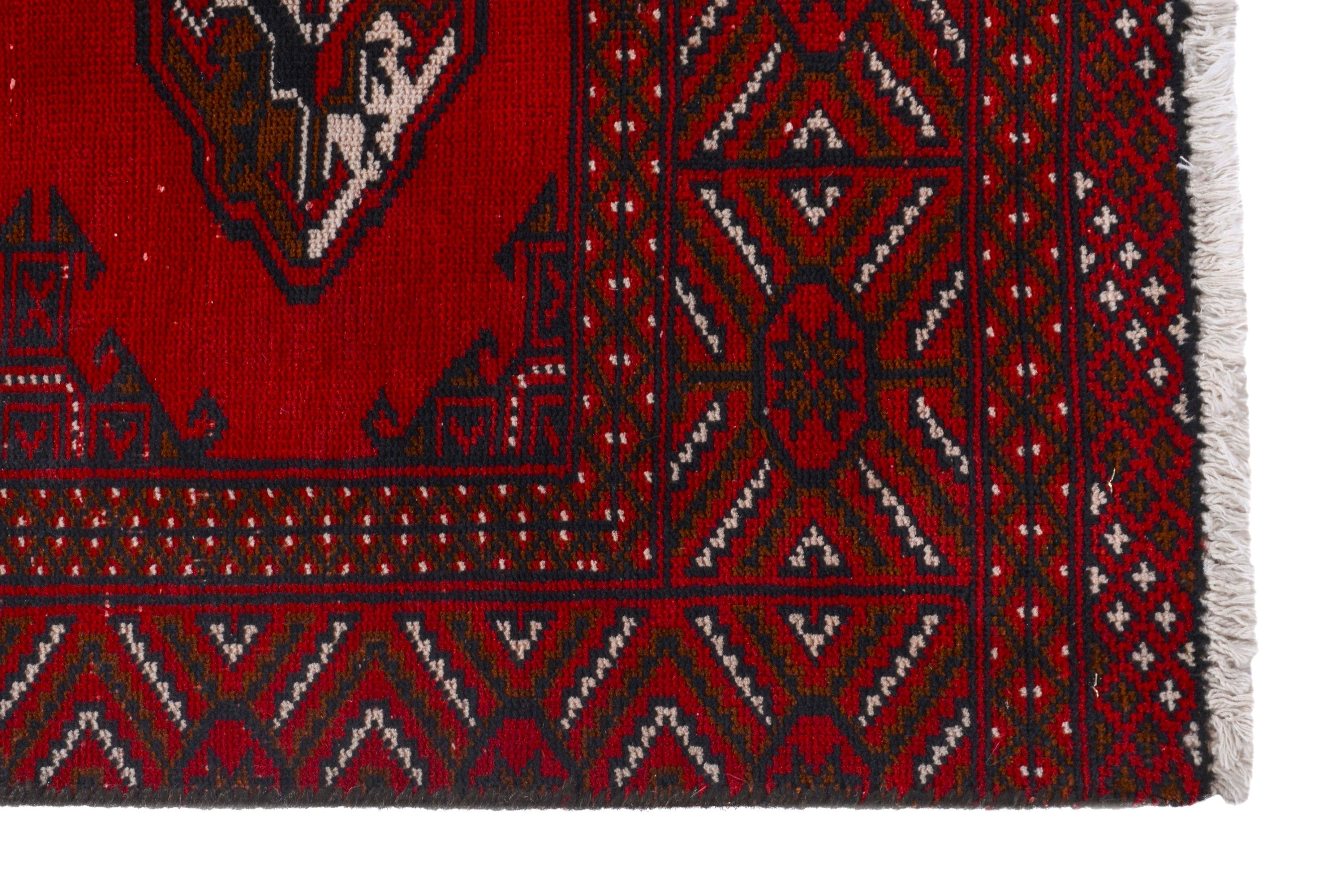 Persian Torkaman accent rug in deep red and burgundy, view 5 of 17
