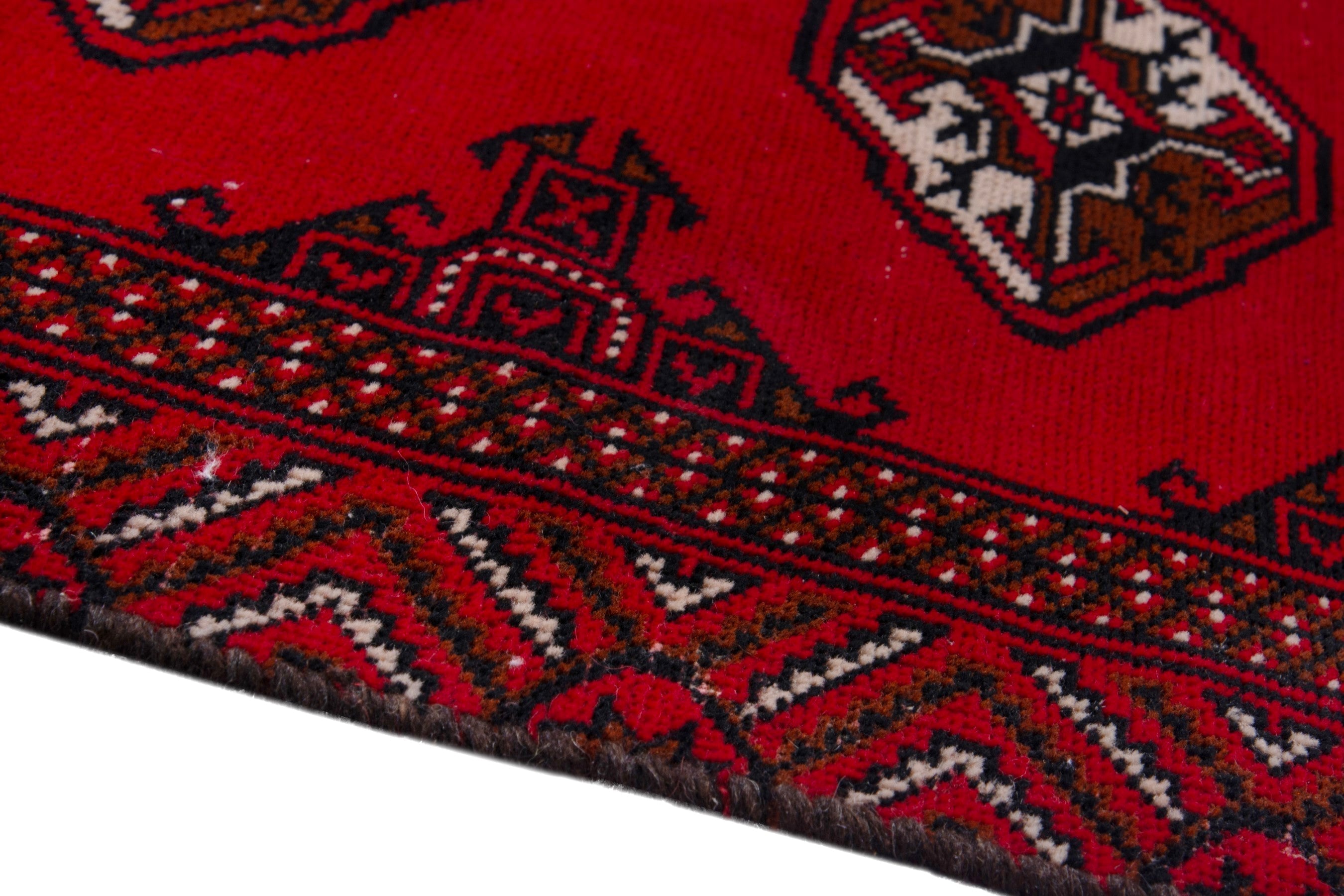 Persian Torkaman accent rug in deep red and burgundy, view 8 of 17