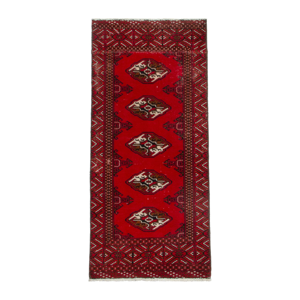 Persian Torkaman runner rug in deep red and burgundy, 2'2" x 5'