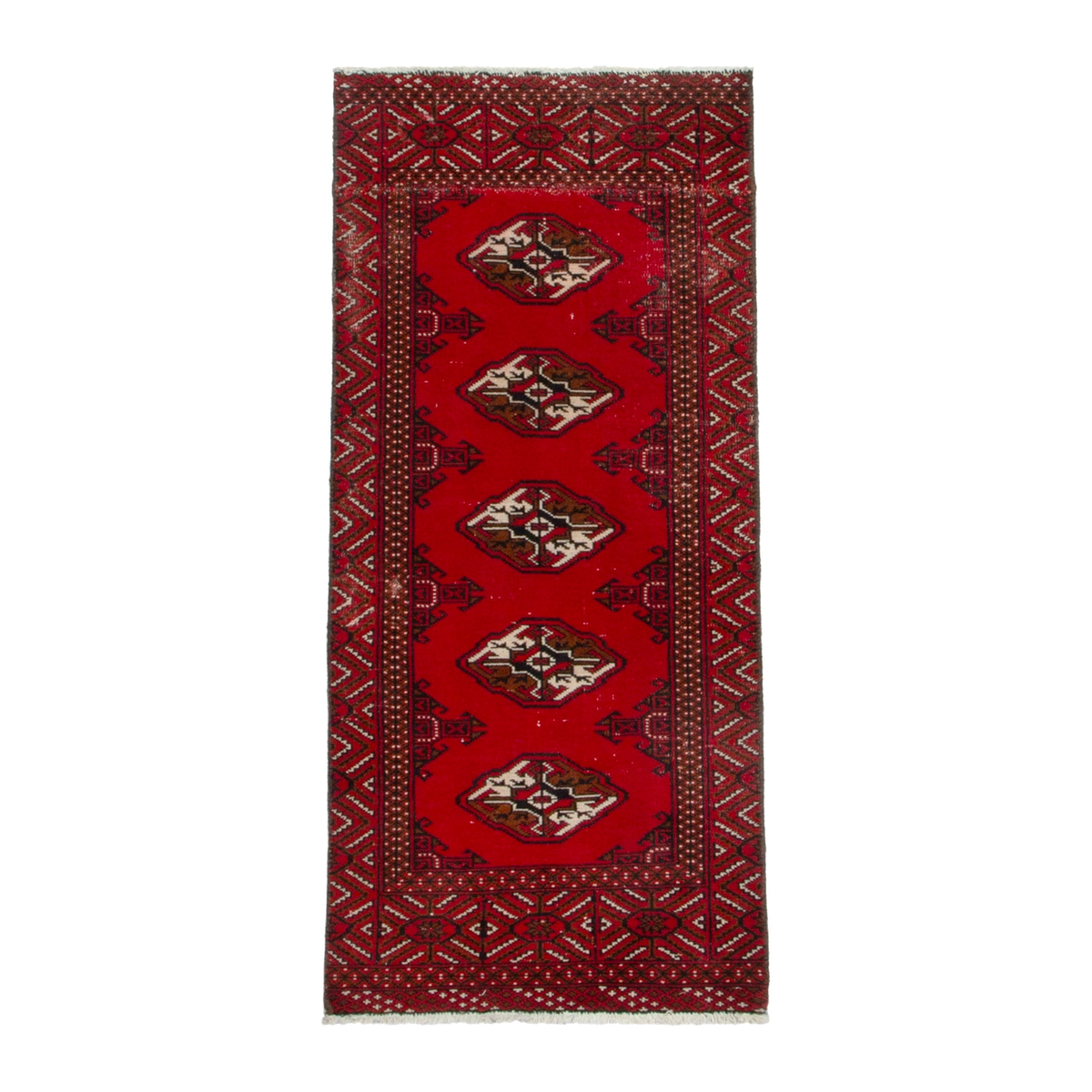 Persian Torkaman accent rug in deep red and burgundy, 2'2" x 5'