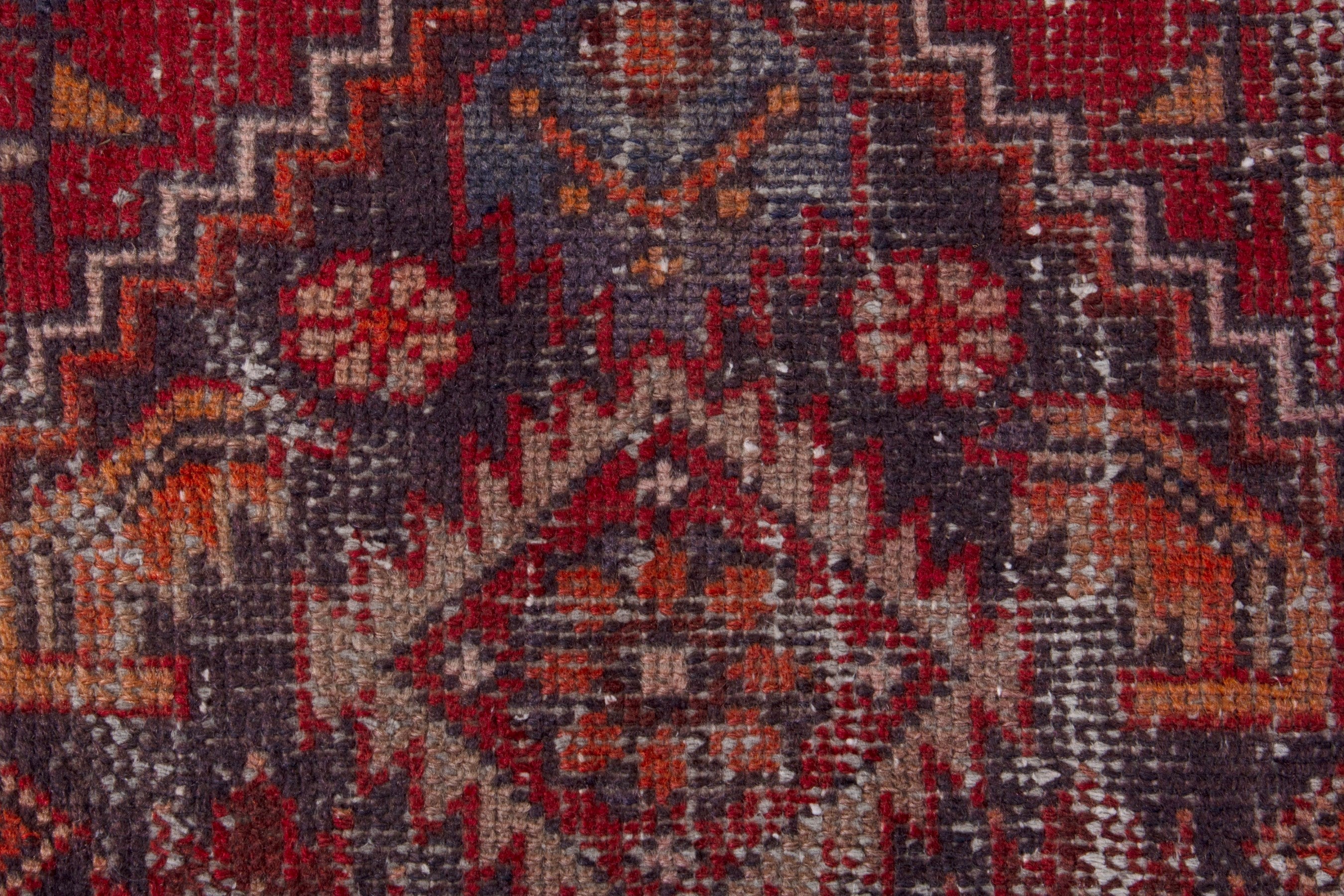 Persian Baluch runner rug in greige and deep red, view 12 of 18