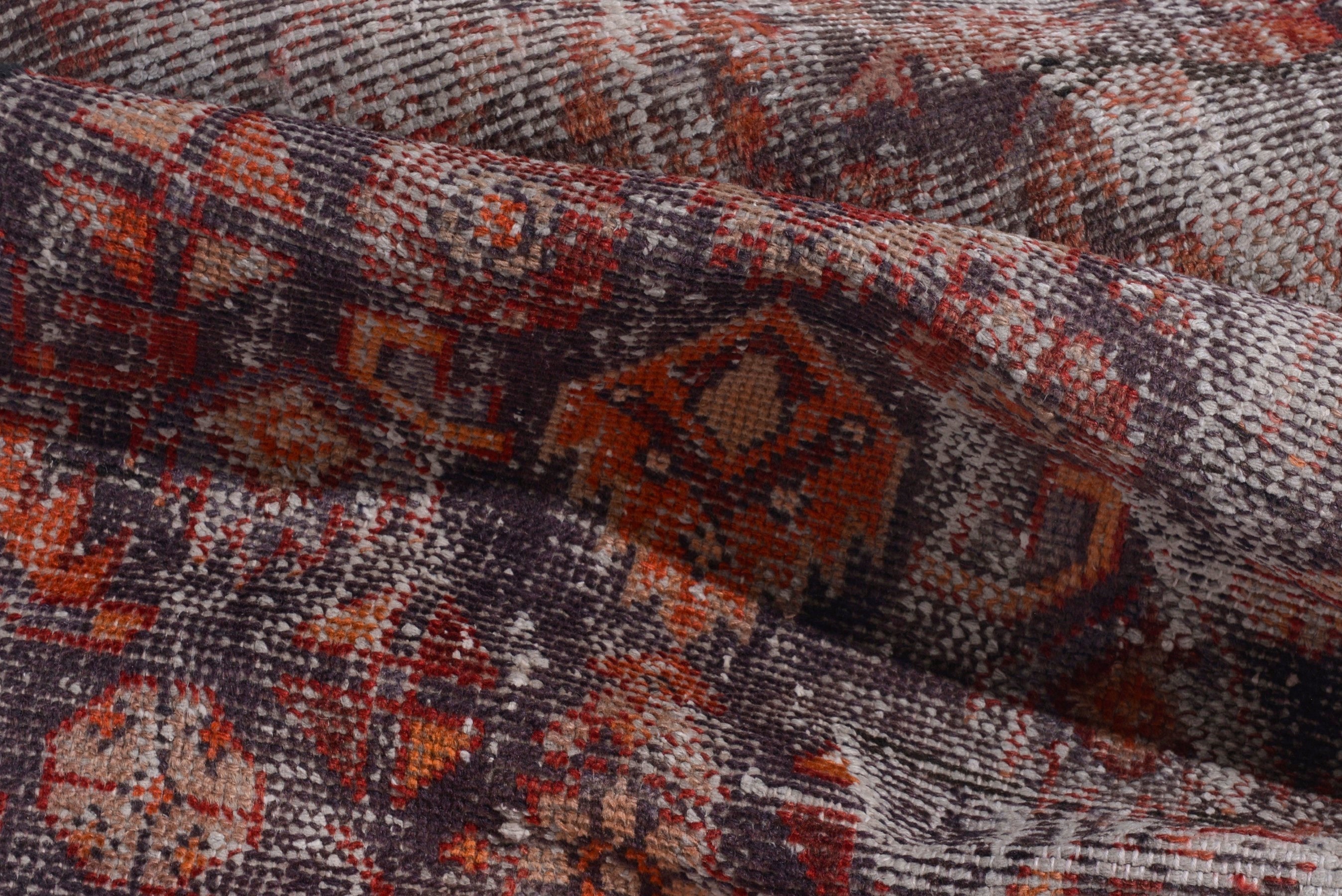 Persian Baluch runner rug in greige and deep red, view 16 of 18