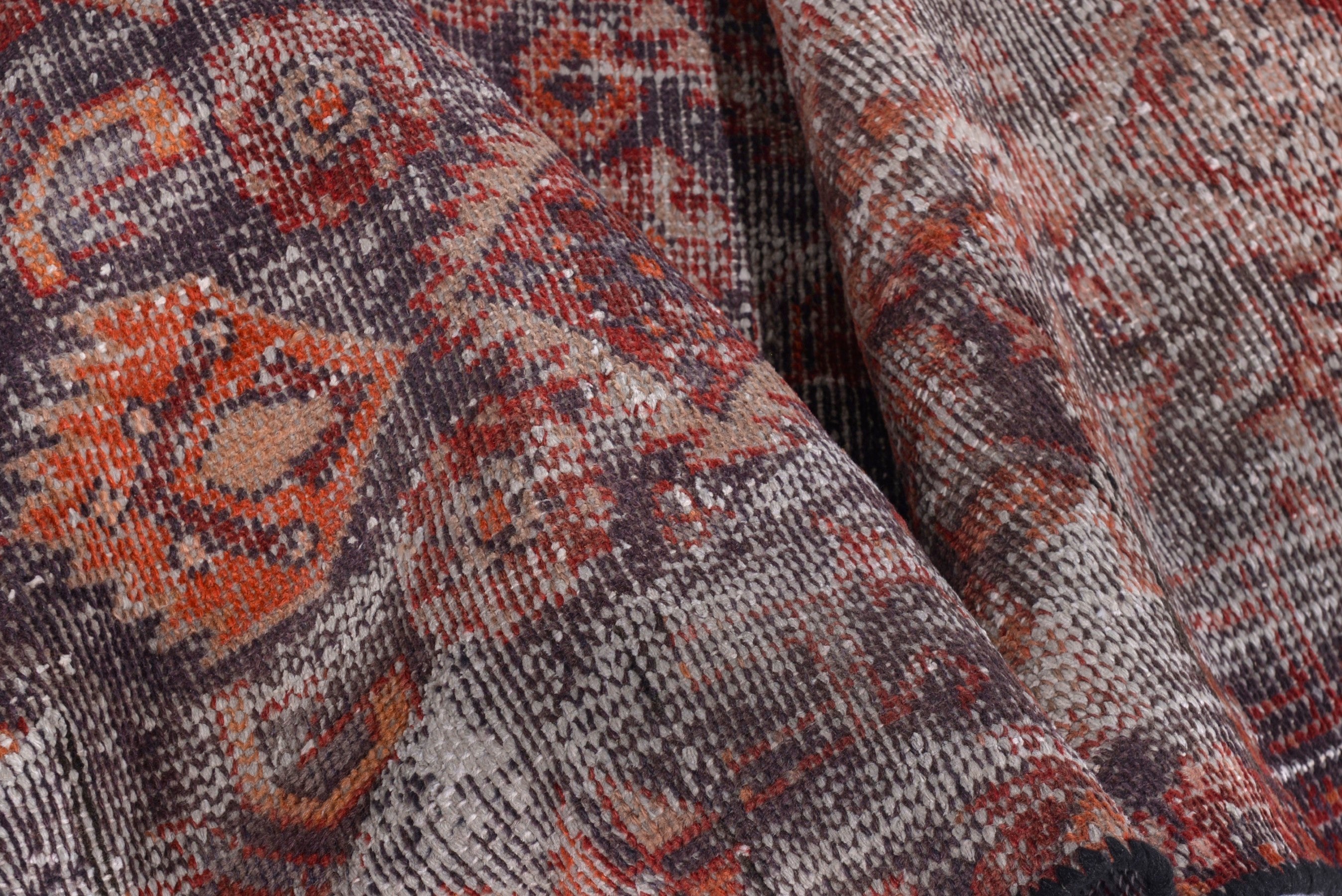 Persian Baluch runner rug in greige and deep red, view 17 of 18