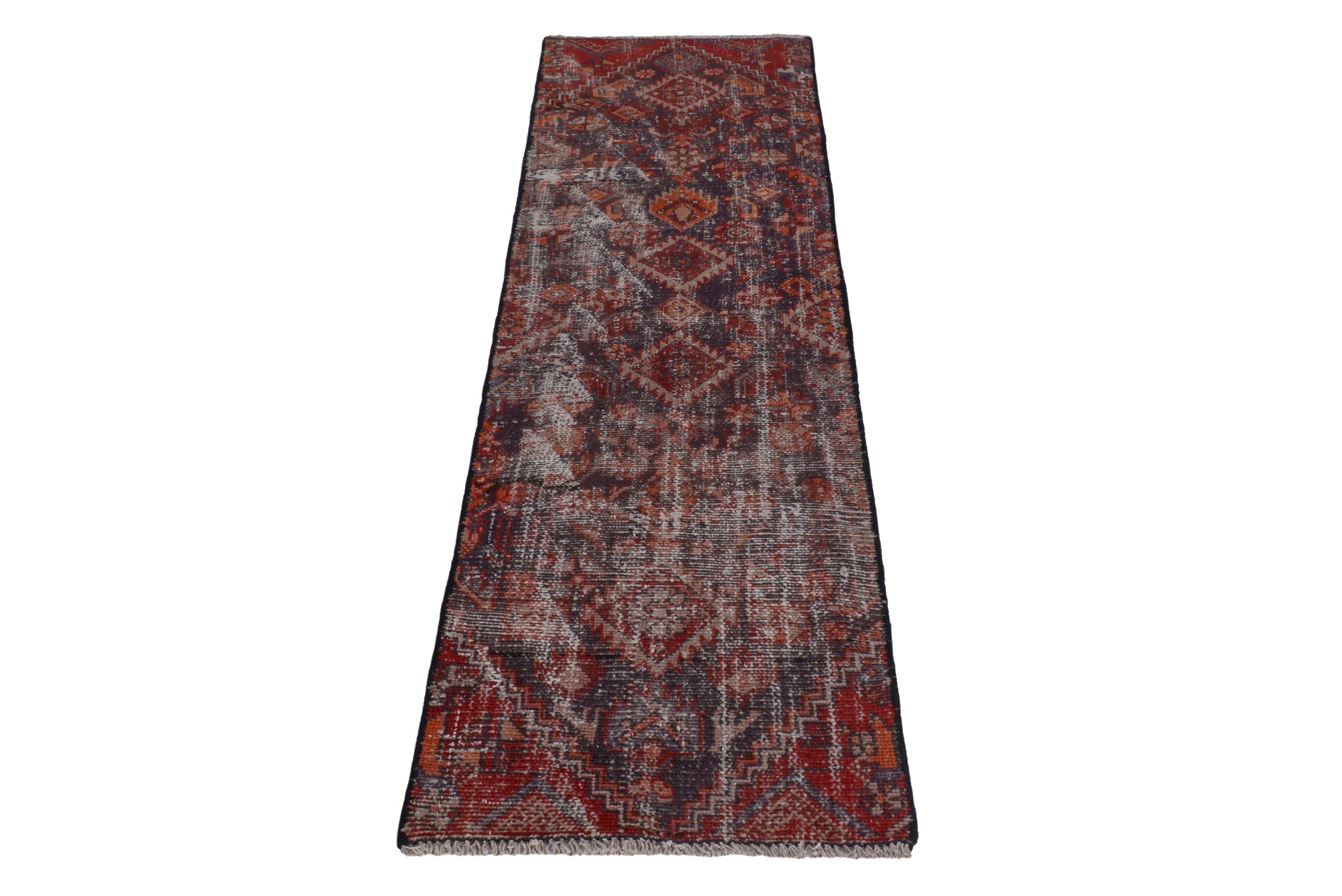 Persian Baluch runner rug in greige and deep red, view 2 of 18