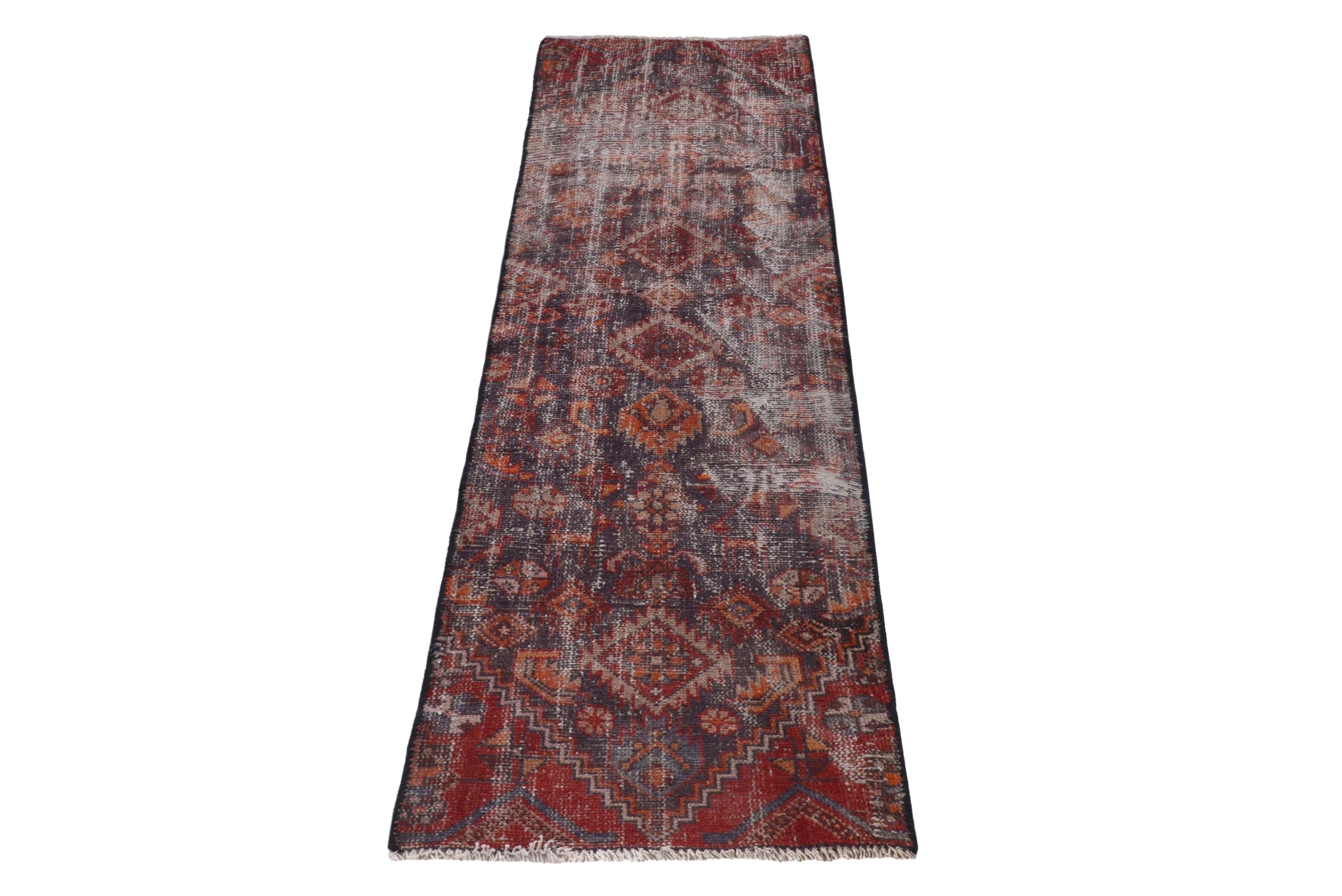 Persian Baluch runner rug in greige and deep red, view 3 of 18
