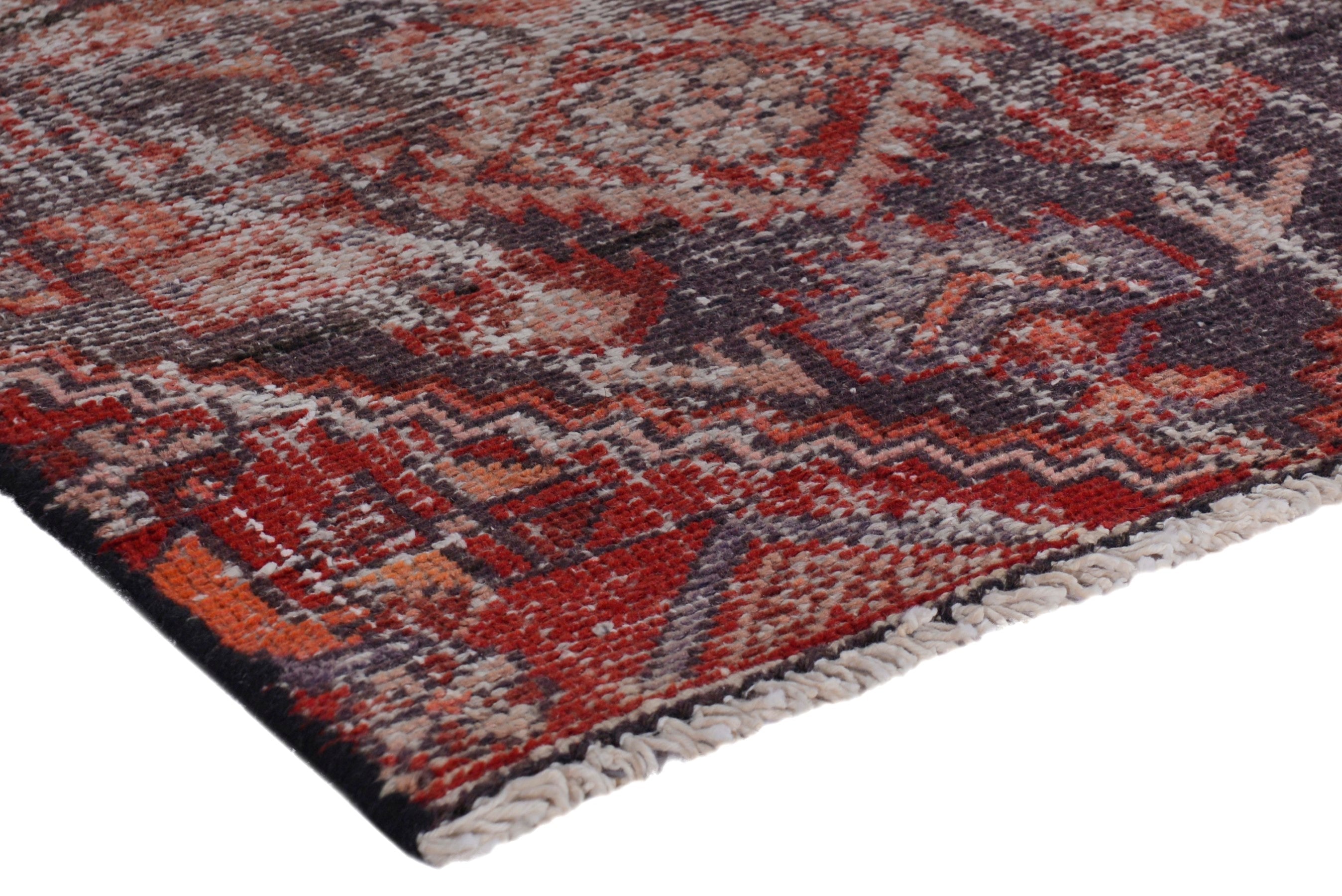 Persian Baluch runner rug in greige and deep red, view 4 of 18