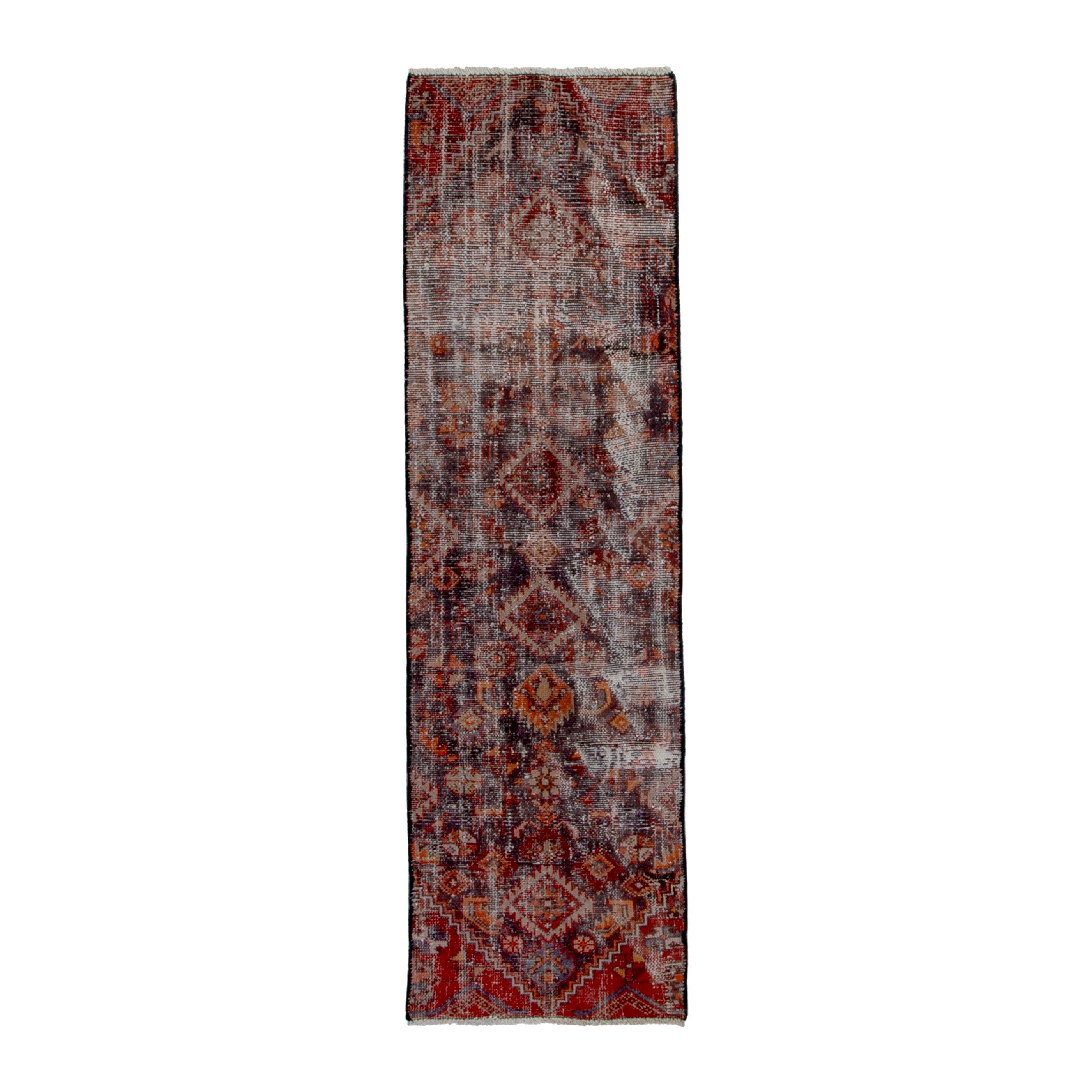 Persian Baluch runner rug in greige and deep red, 1'10" x 6'5"