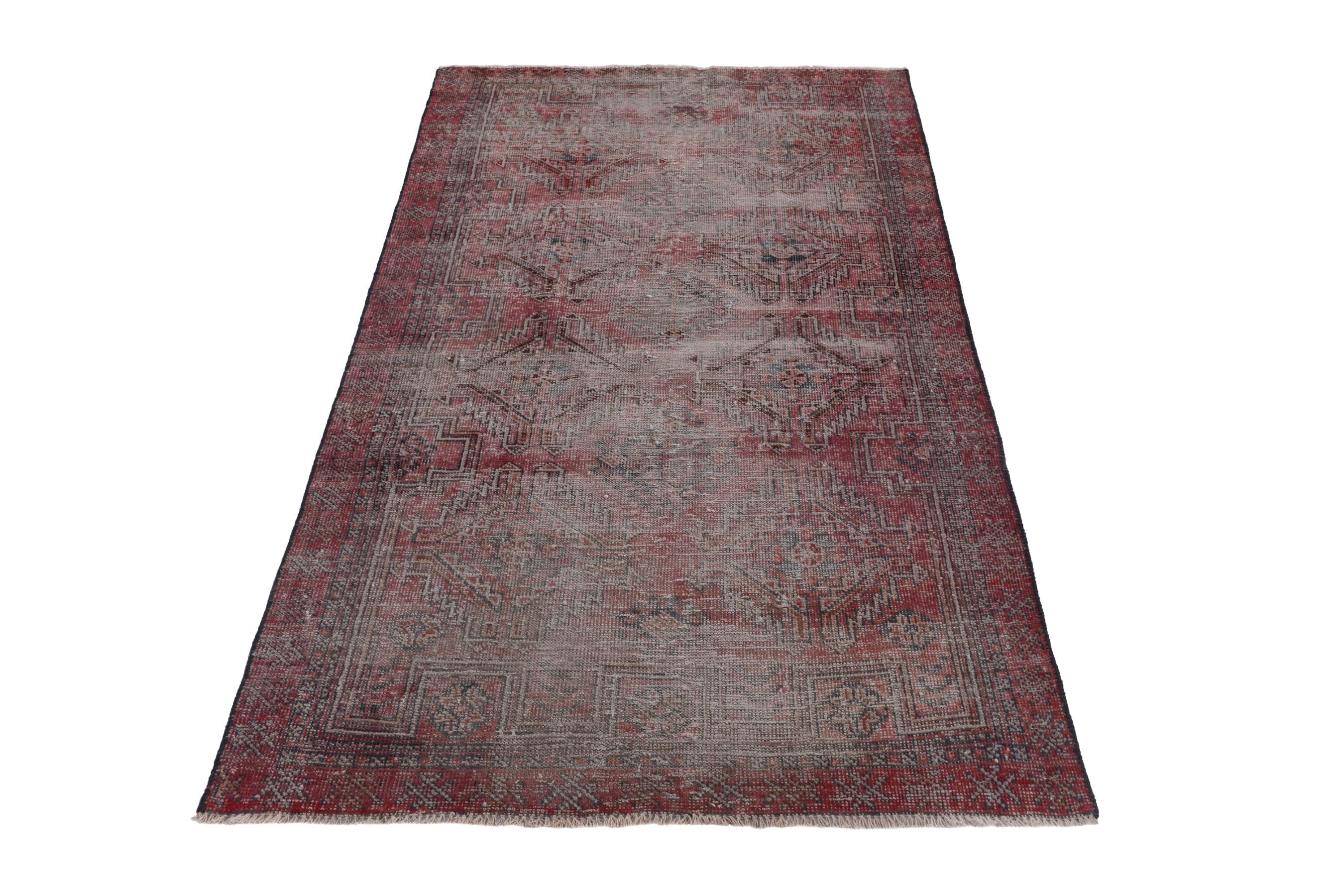 Persian Ferdos accent rug in greige and faded red, view 3 of 18