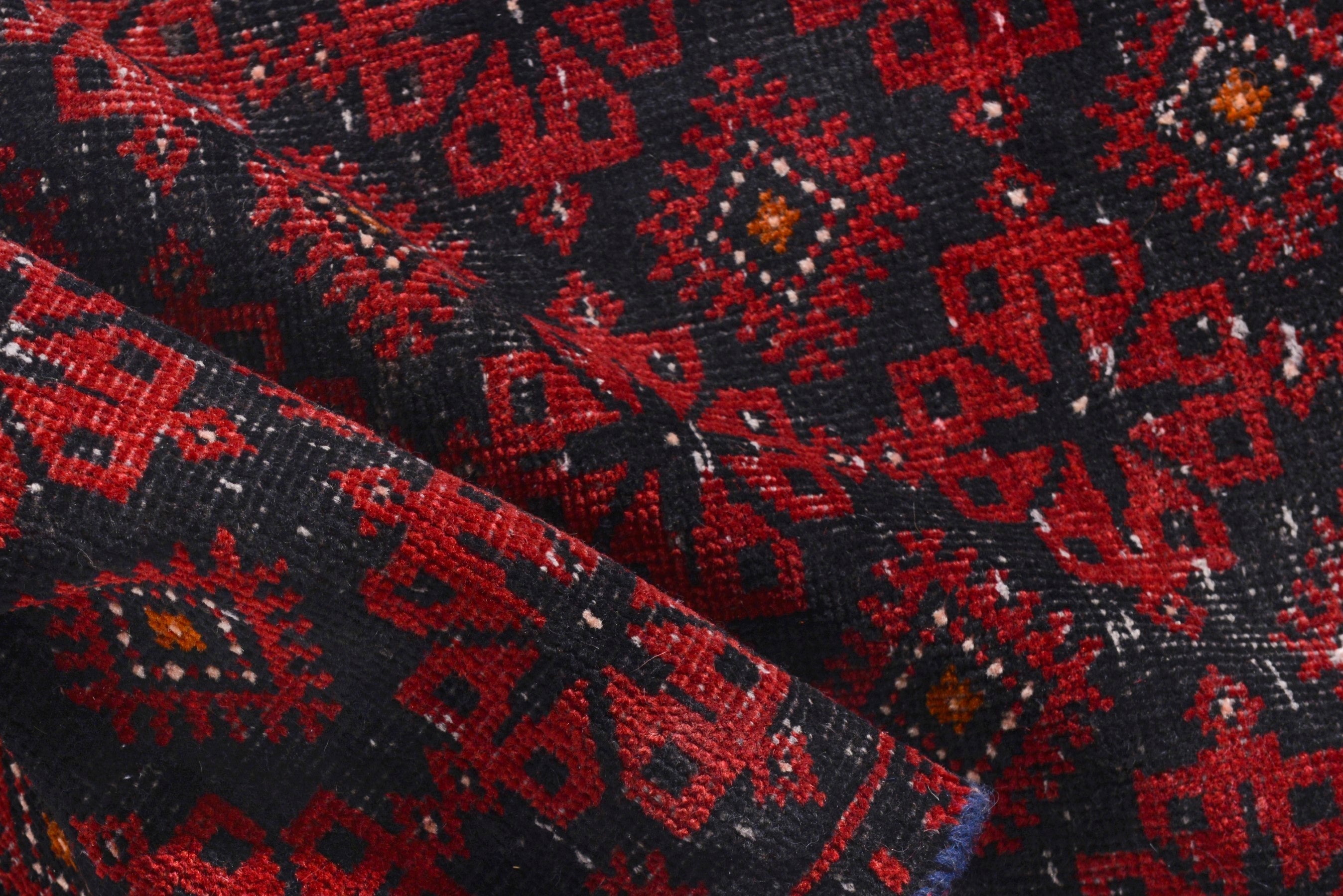Persian Baluch accent rug in deep red and burgundy, view 16 of 17