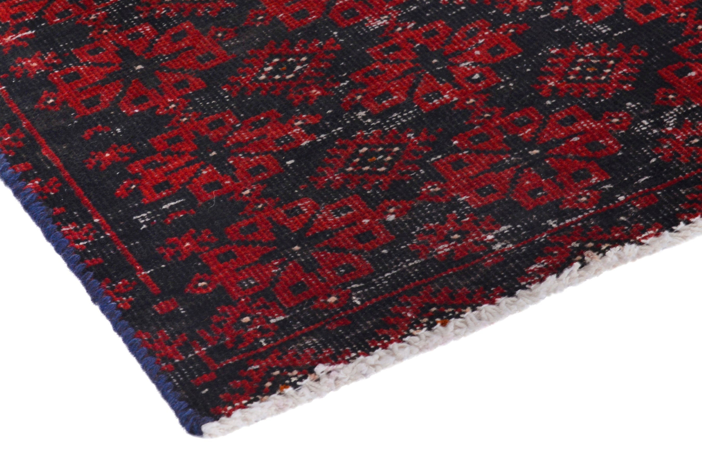 Persian Baluch accent rug in deep red and burgundy, view 4 of 17