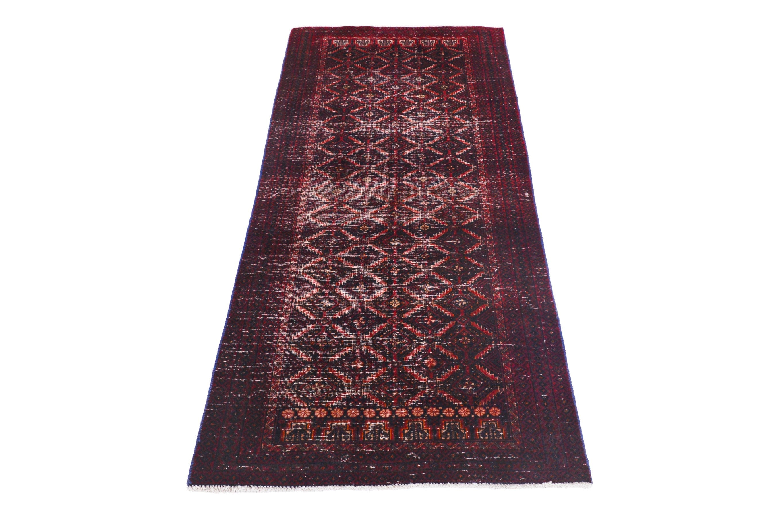 Persian Baluch runner rug in burgundy and rust, view 2 of 18