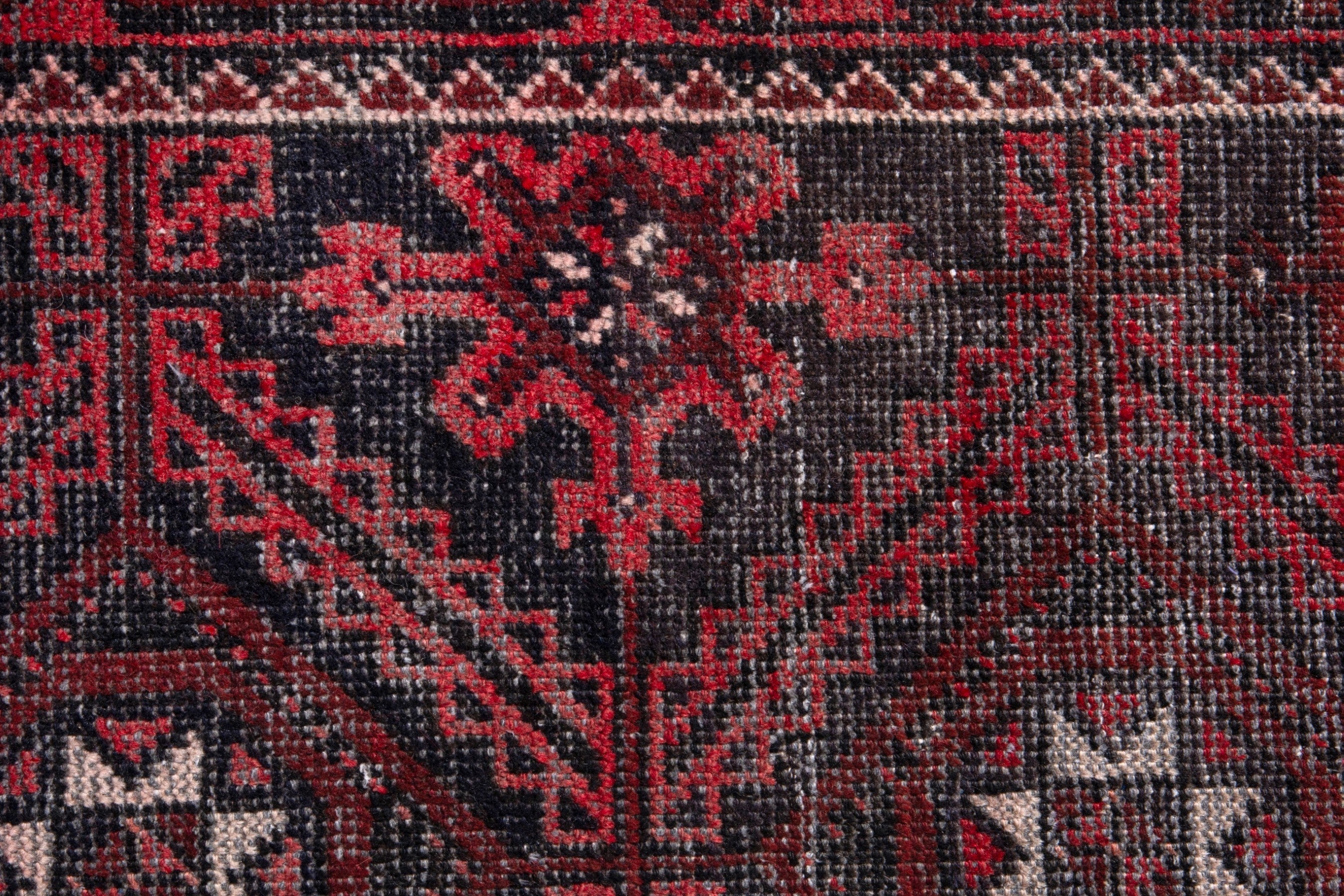 Persian Baluch accent rug in burgundy and deep red, view 10 of 16