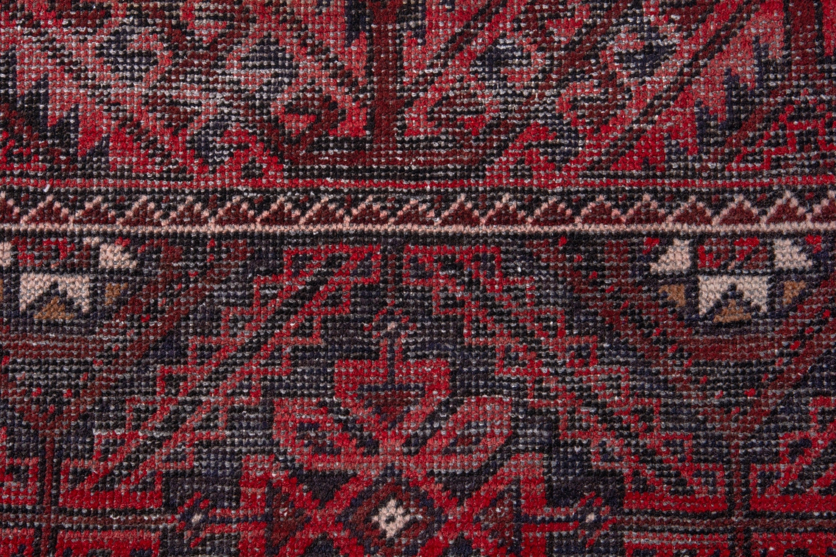 Persian Baluch accent rug in burgundy and deep red, view 12 of 16