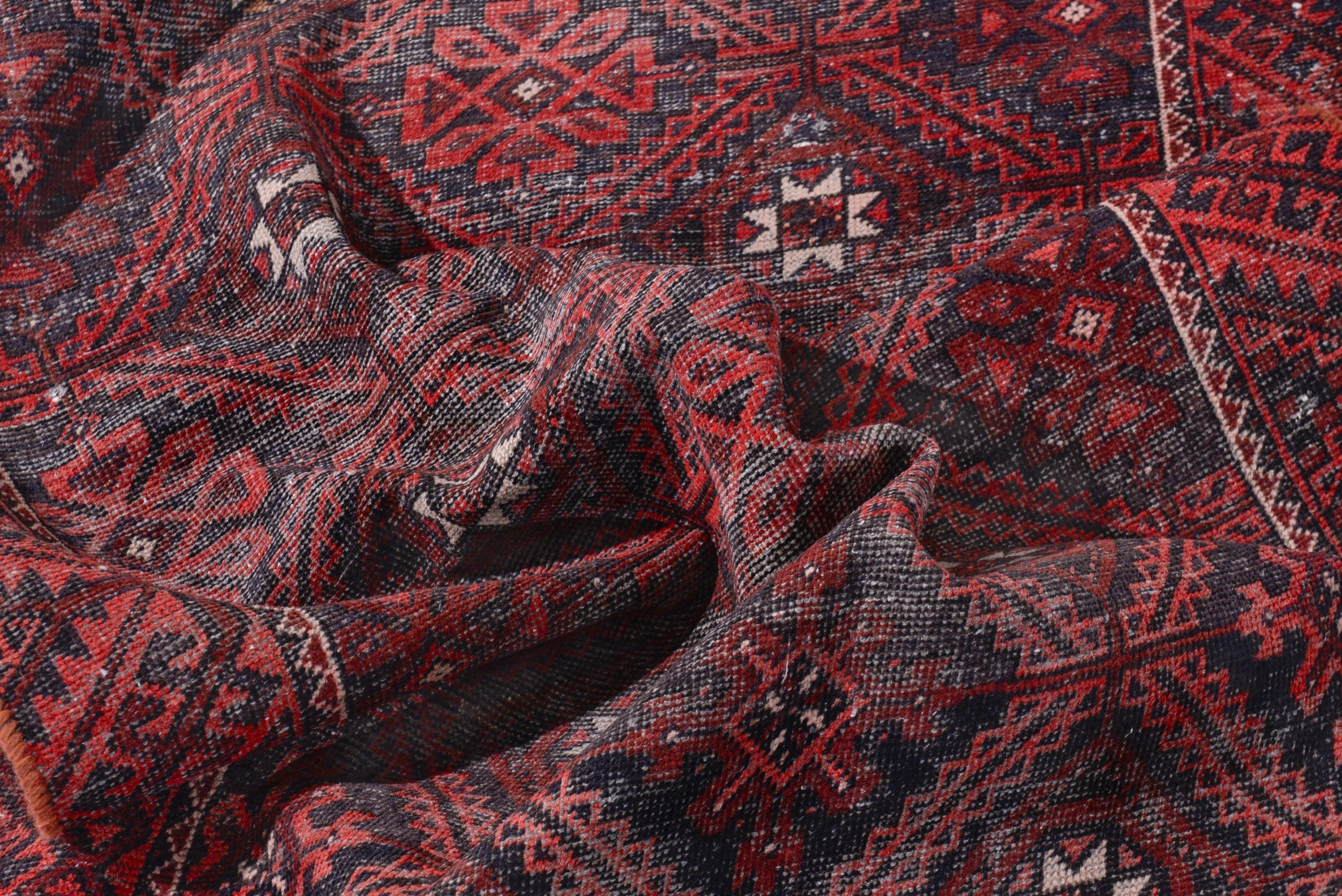 Persian Baluch accent rug in burgundy and deep red, view 13 of 16