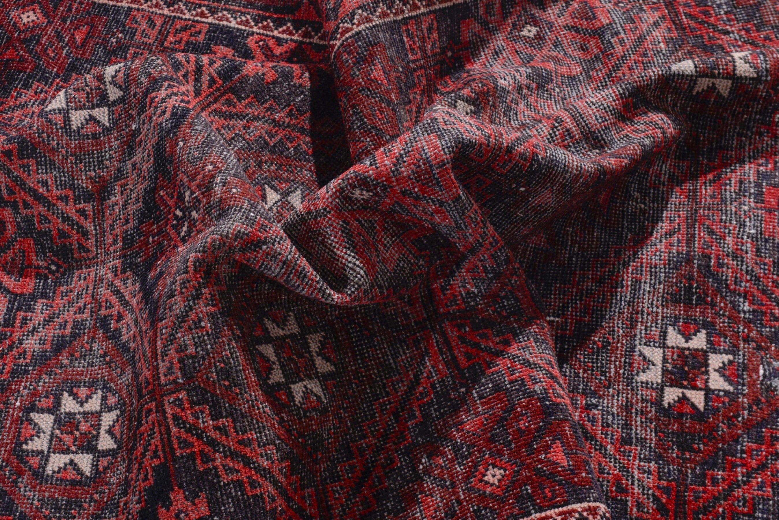 Persian Baluch accent rug in burgundy and deep red, view 14 of 16