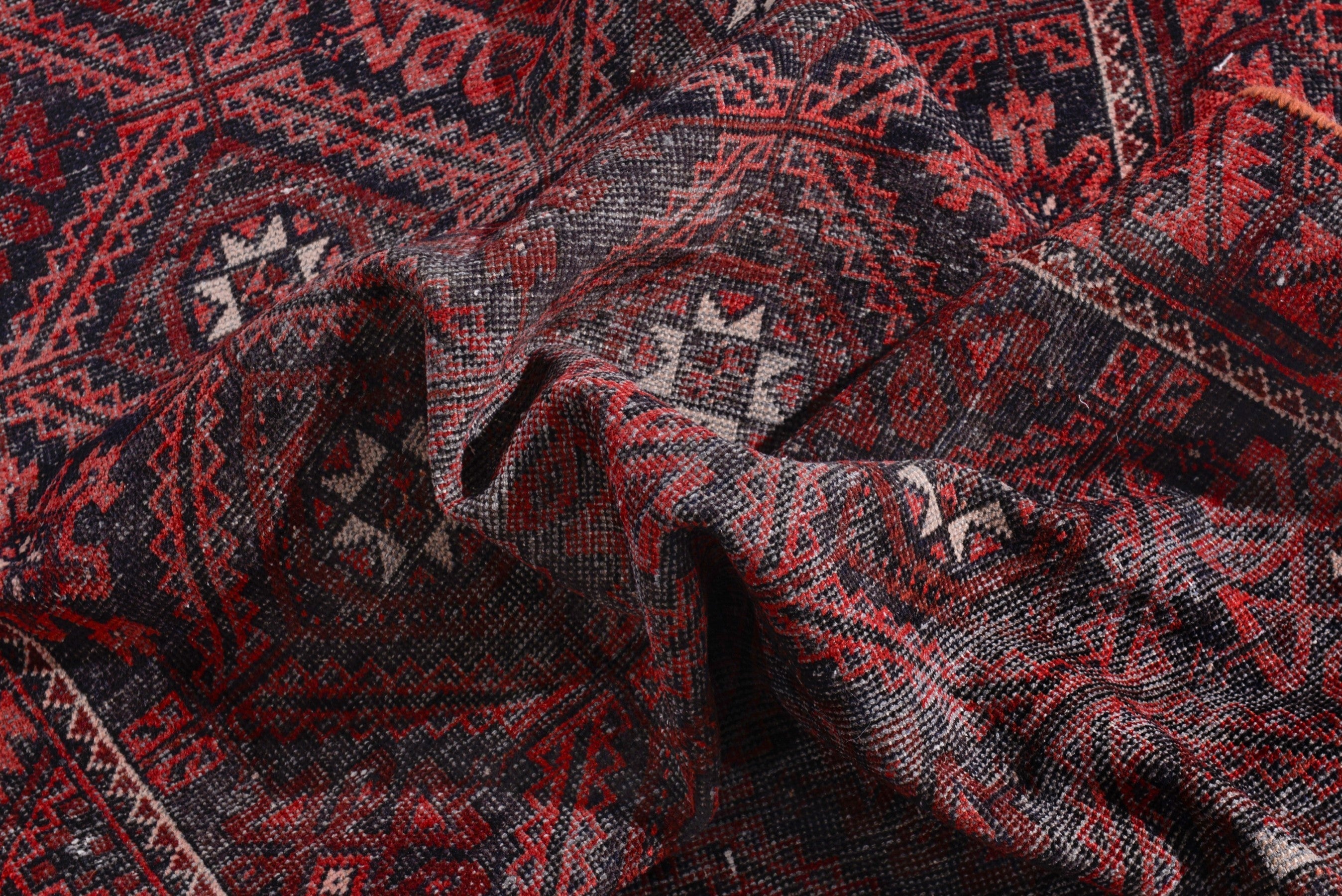 Persian Baluch accent rug in burgundy and deep red, view 15 of 16