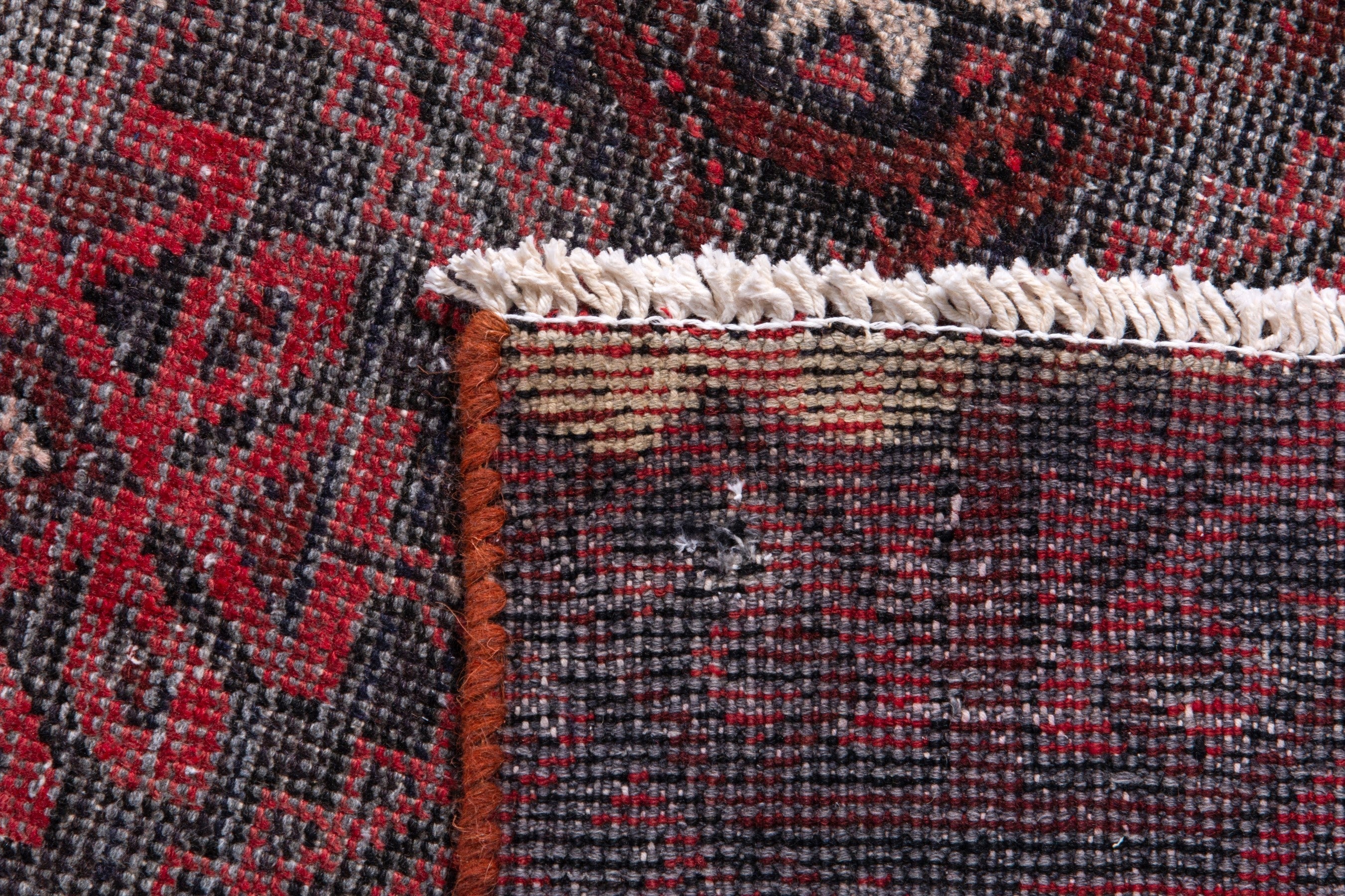Persian Baluch accent rug in burgundy and deep red, view 16 of 16