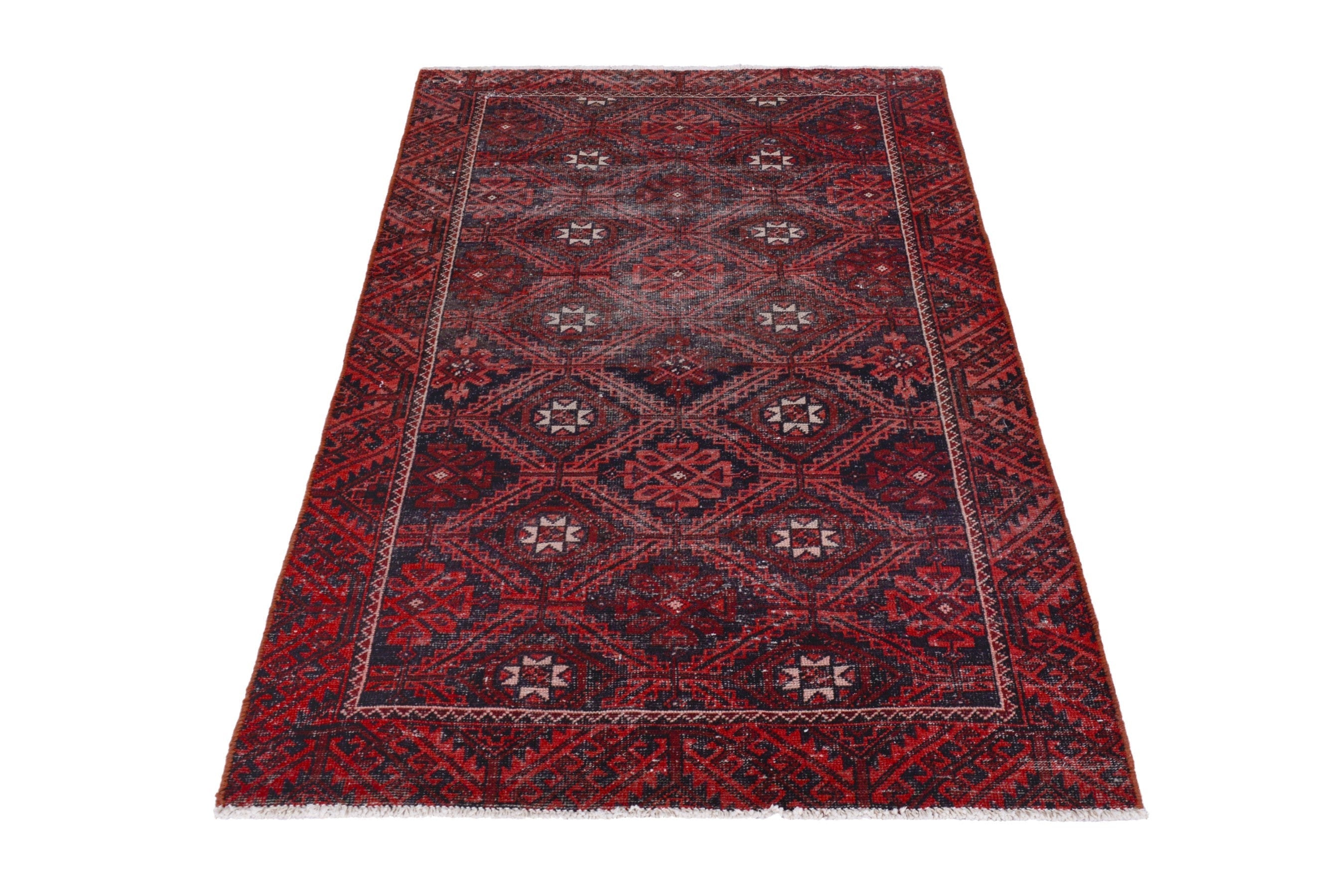Persian Baluch accent rug in burgundy and deep red, view 2 of 16