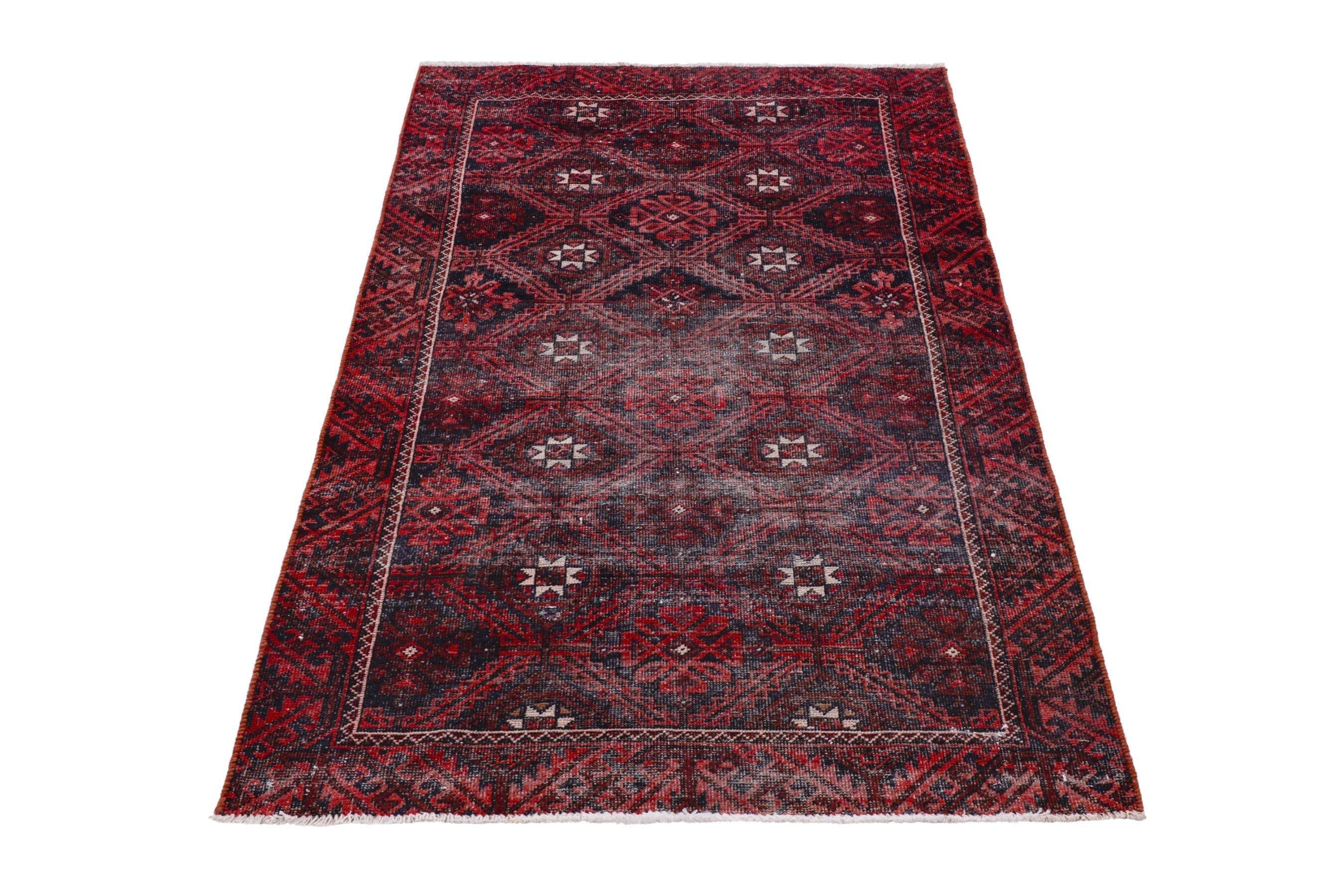 Persian Baluch accent rug in burgundy and deep red, view 3 of 16
