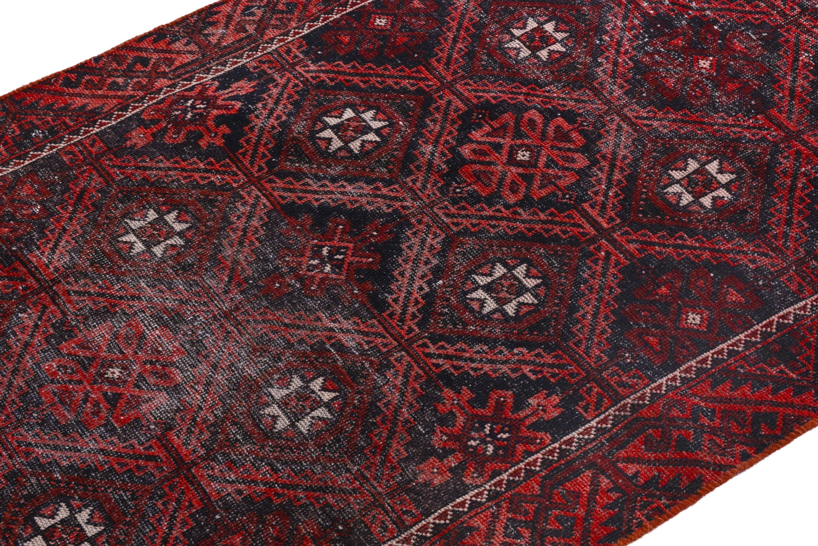 Persian Baluch accent rug in burgundy and deep red, view 6 of 16