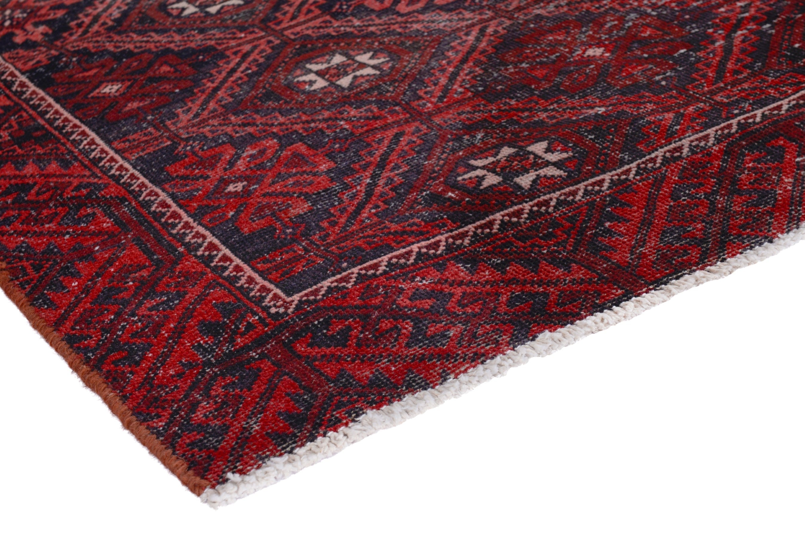 Persian Baluch accent rug in burgundy and deep red, view 4 of 16