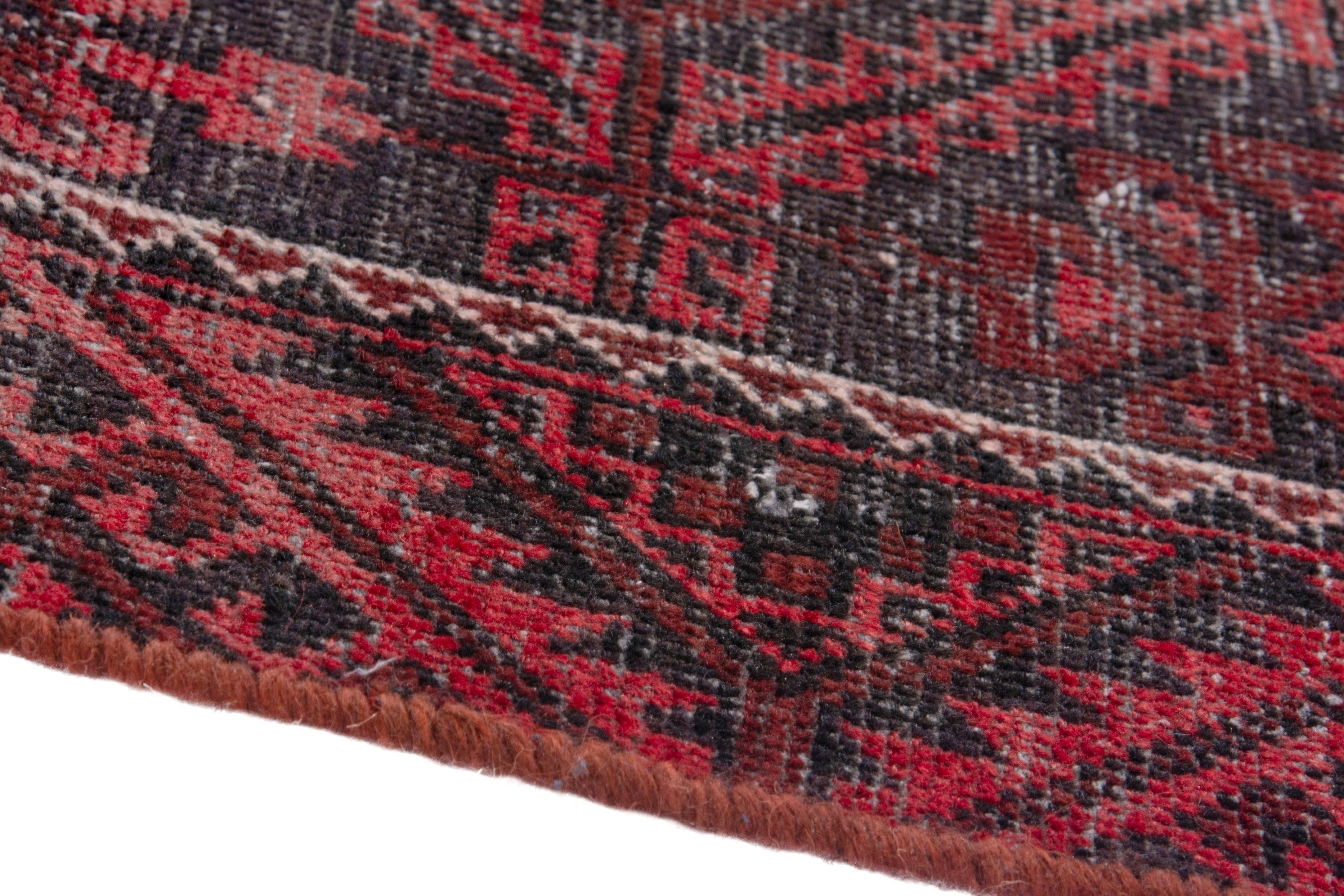 Persian Baluch accent rug in burgundy and deep red, view 8 of 16