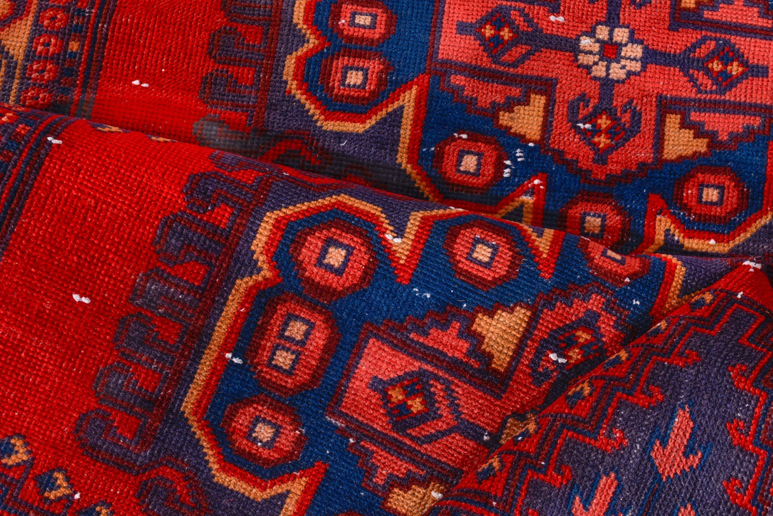 Persian Vist runner rug in deep red and dark blue, view 14 of 17