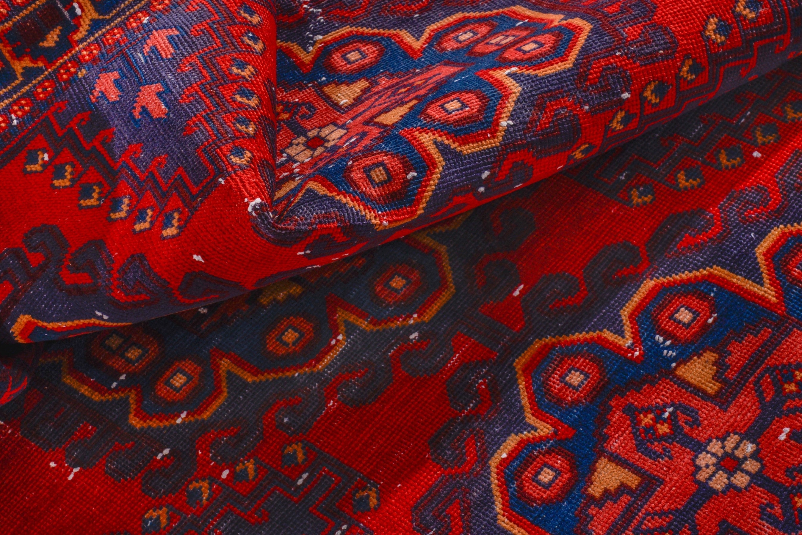 Persian Vist runner rug in deep red and dark blue, view 15 of 17