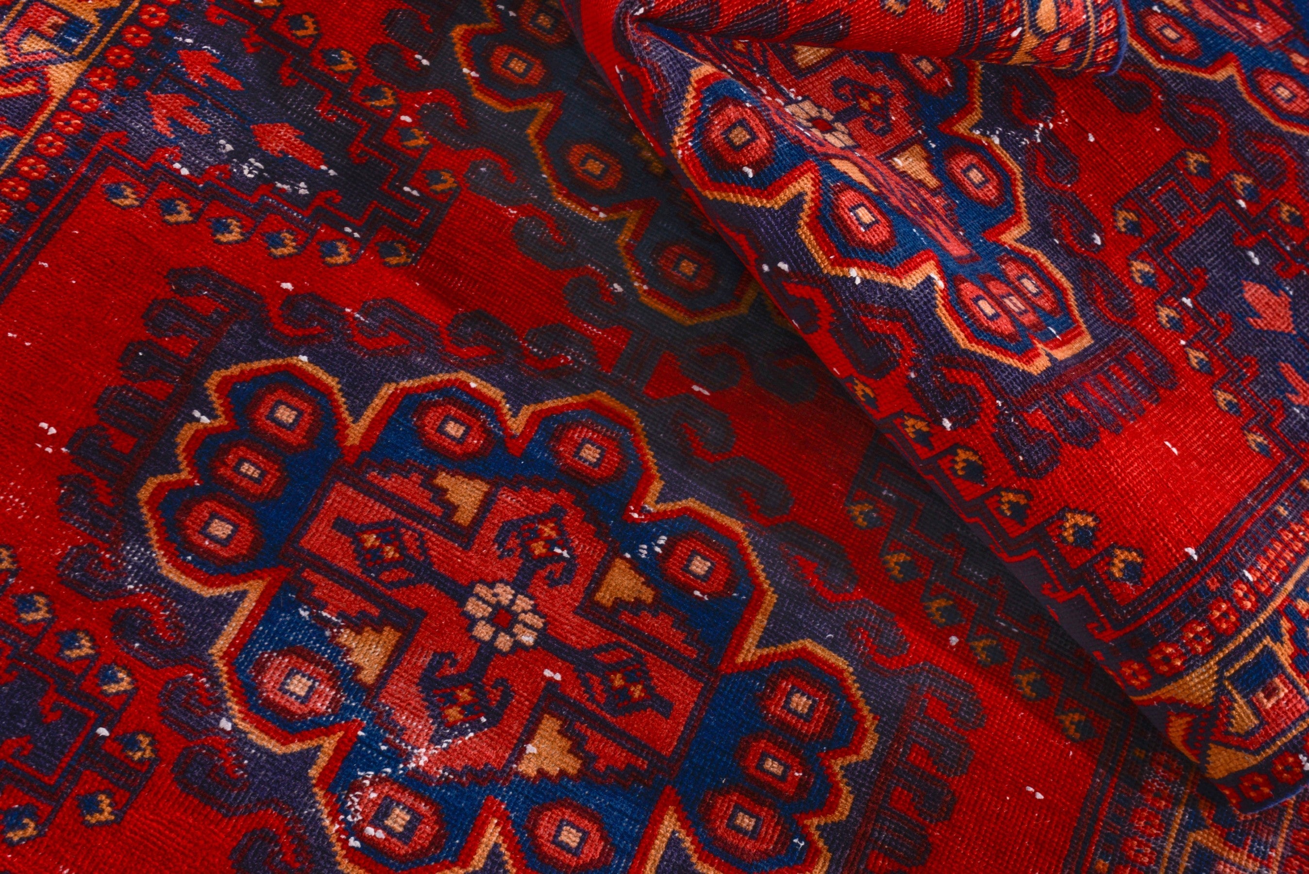 Persian Vist runner rug in deep red and dark blue, view 16 of 17