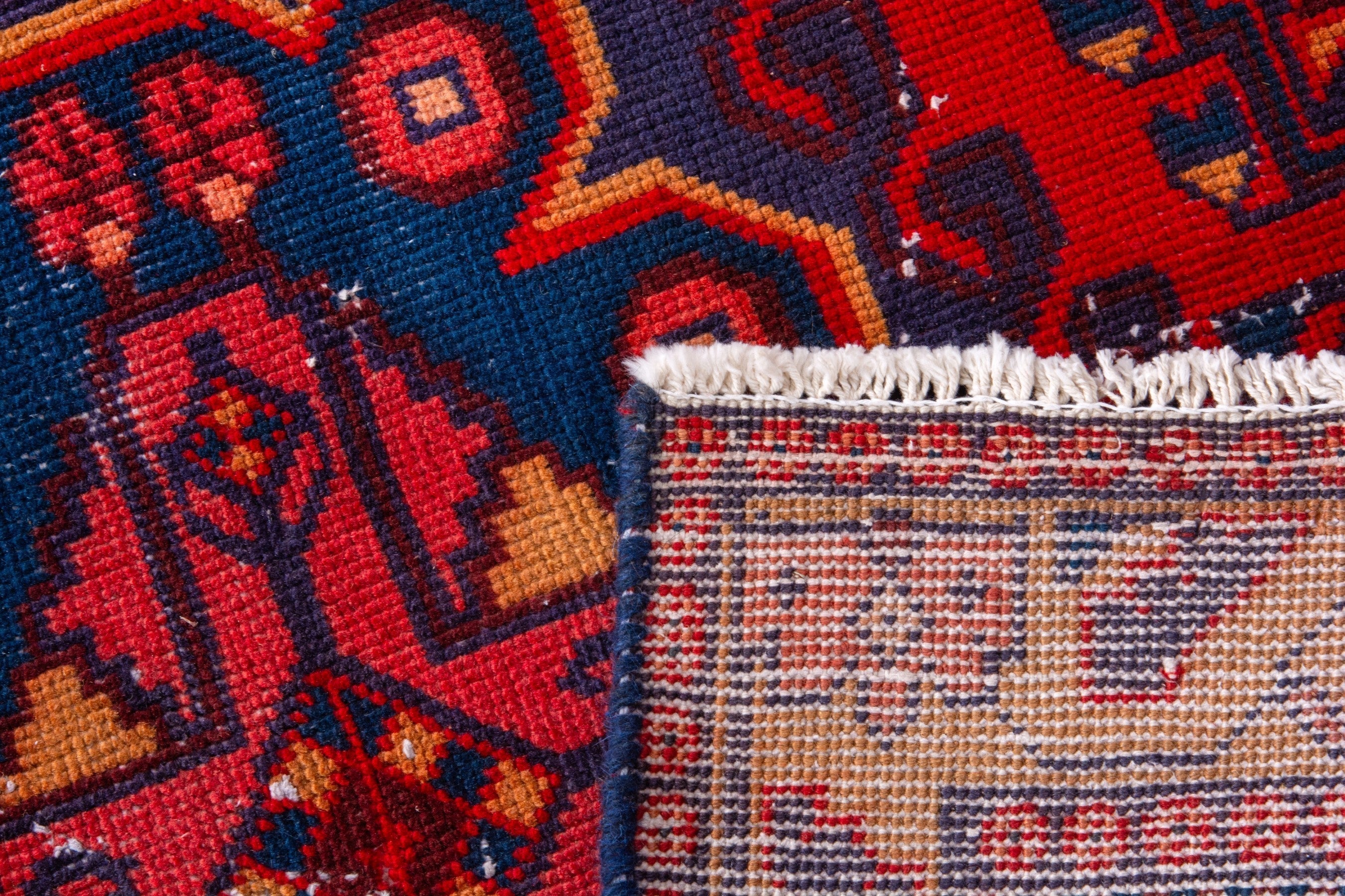 Persian Vist runner rug in deep red and dark blue, view 17 of 17