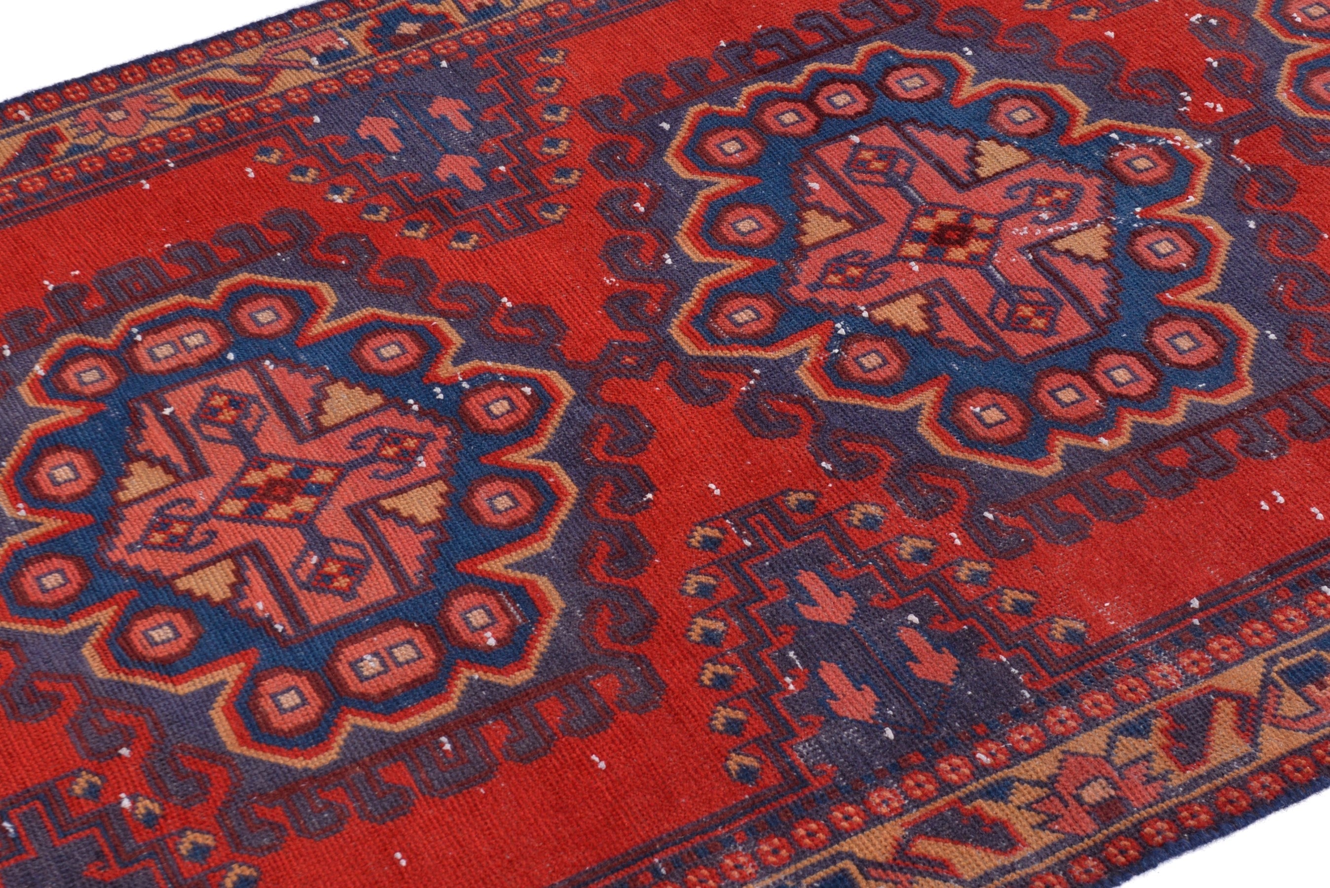 Persian Vist runner rug in deep red and dark blue, view 6 of 17