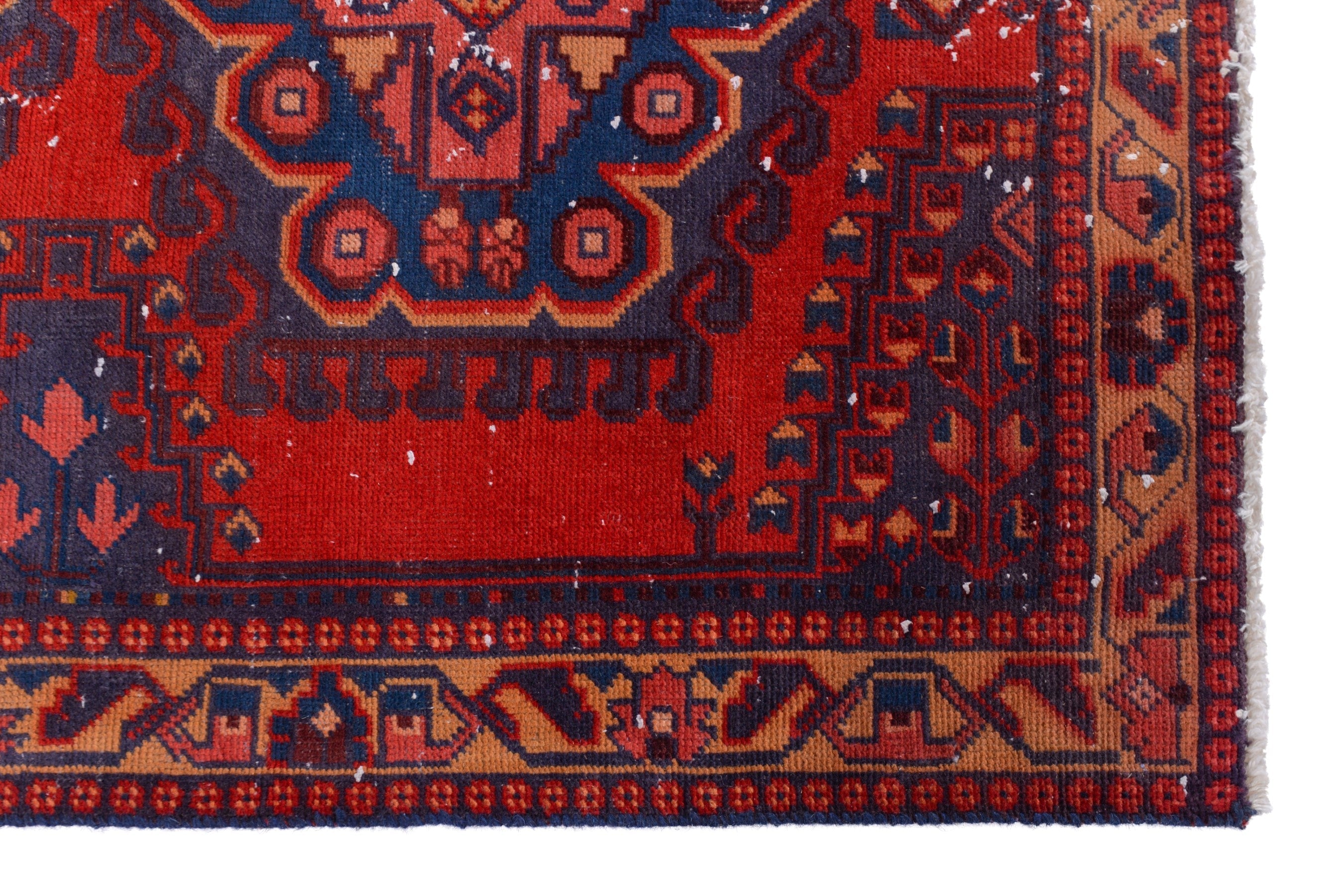 Persian Vist runner rug in deep red and dark blue, view 5 of 17