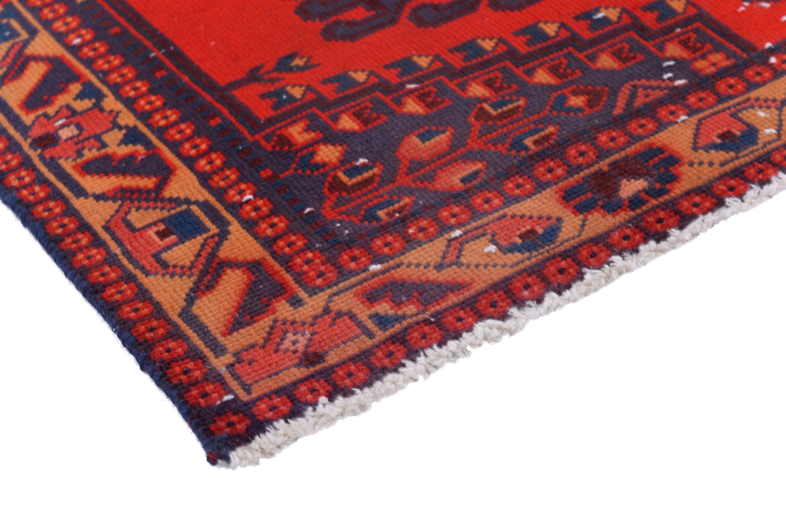 Persian Vist runner rug in deep red and dark blue, view 4 of 17