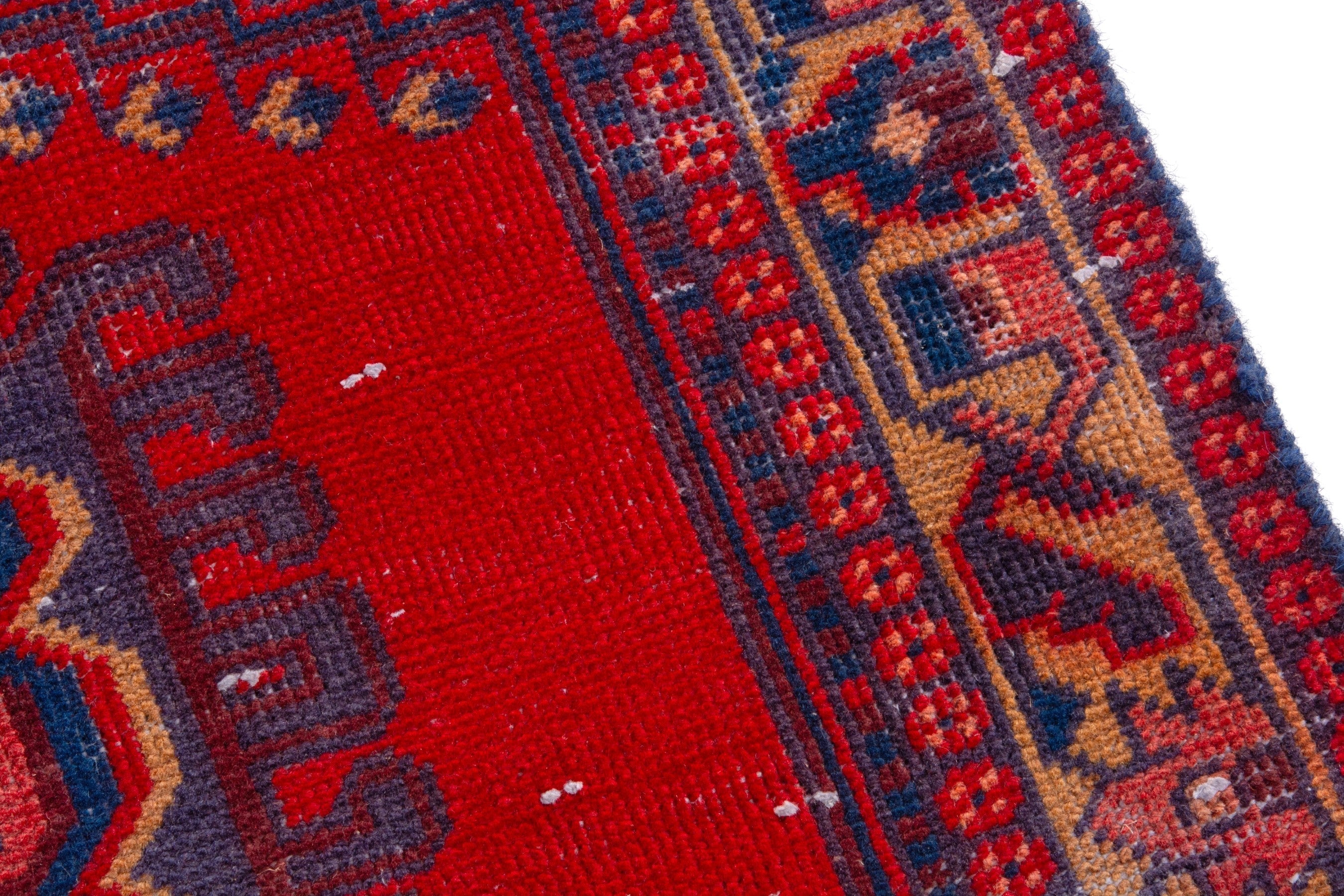 Persian Vist runner rug in deep red and dark blue, view 7 of 17