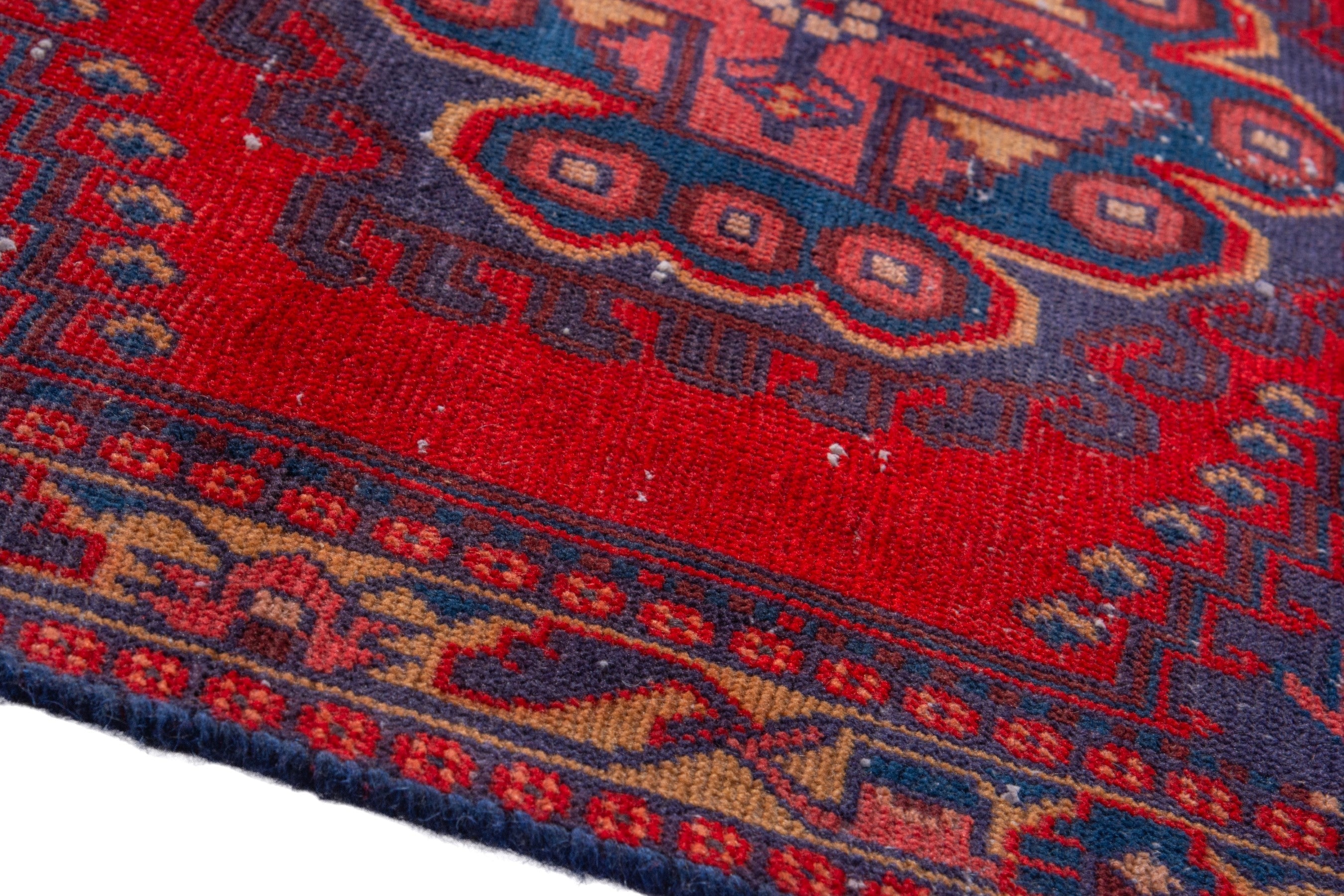 Persian Vist runner rug in deep red and dark blue, view 8 of 17