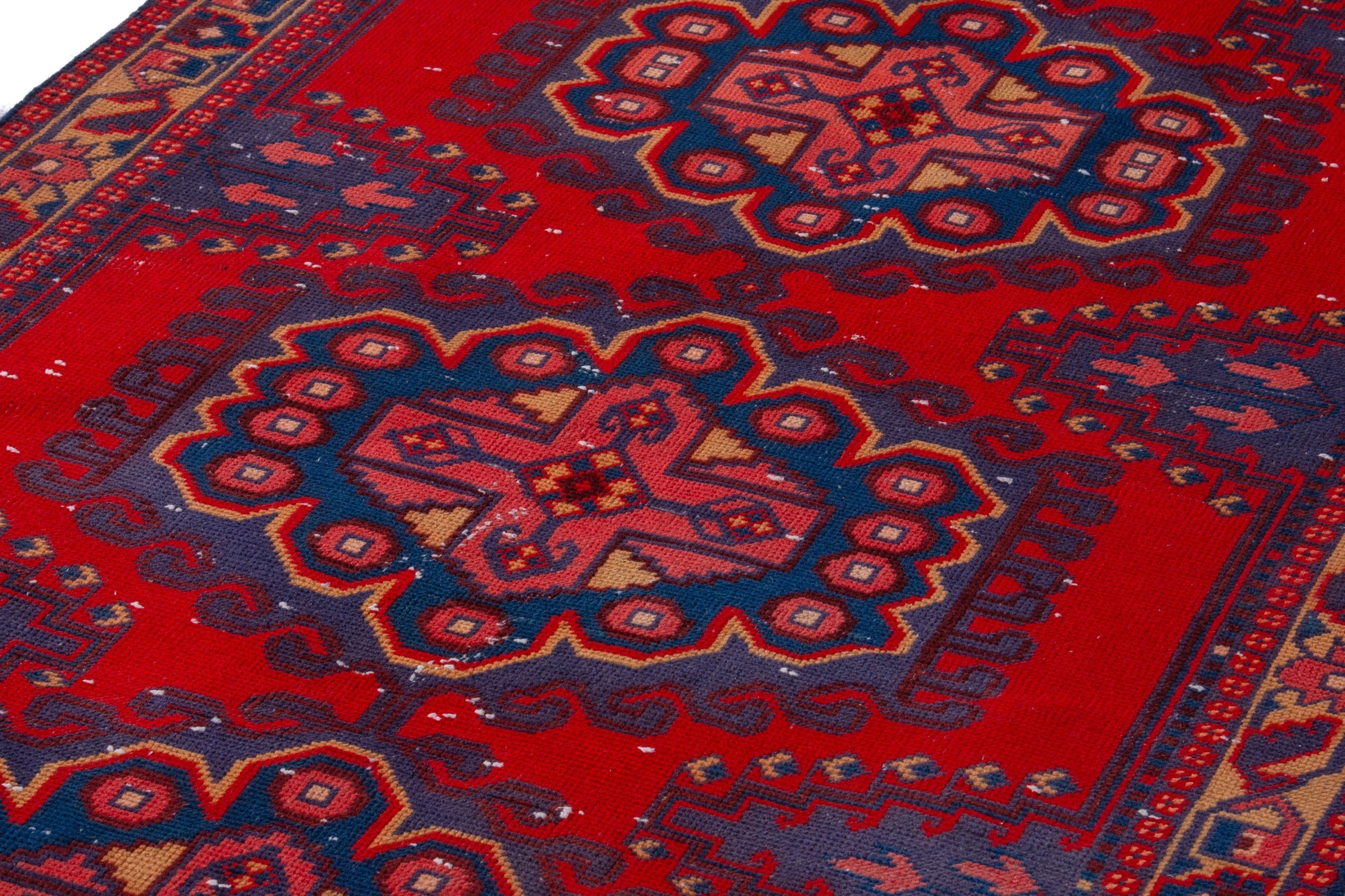 Persian Vist runner rug in deep red and dark blue, view 9 of 17