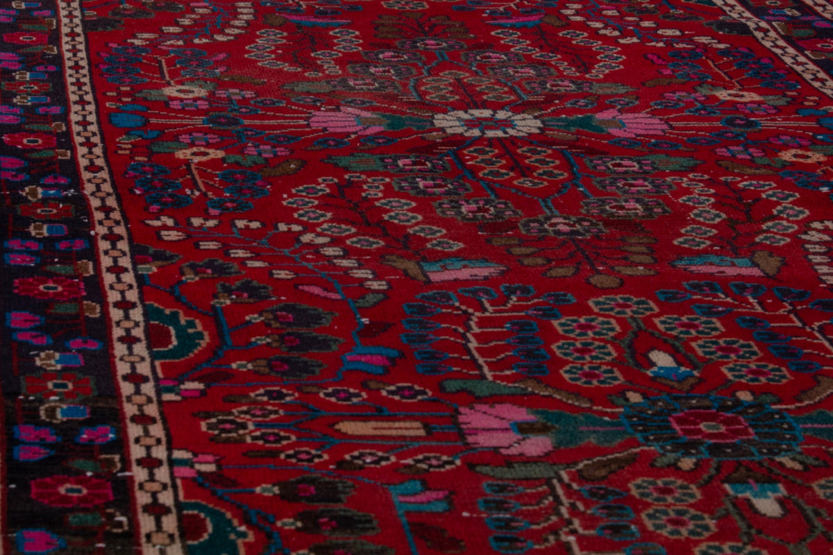 Turkish Anatolian runner rug in deep red and navy, view 3 of 22