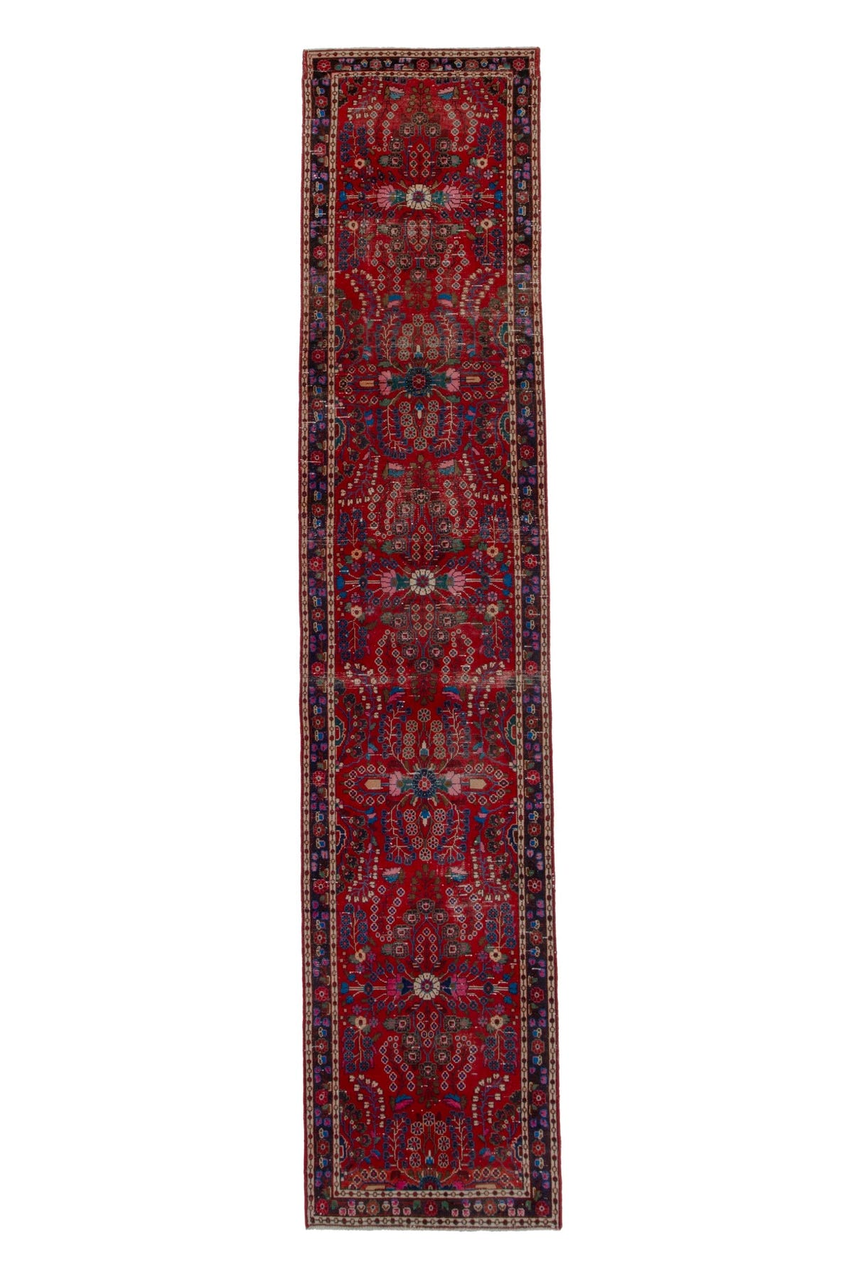 Turkish Anatolian runner rug in deep red and navy, view 2 of 22